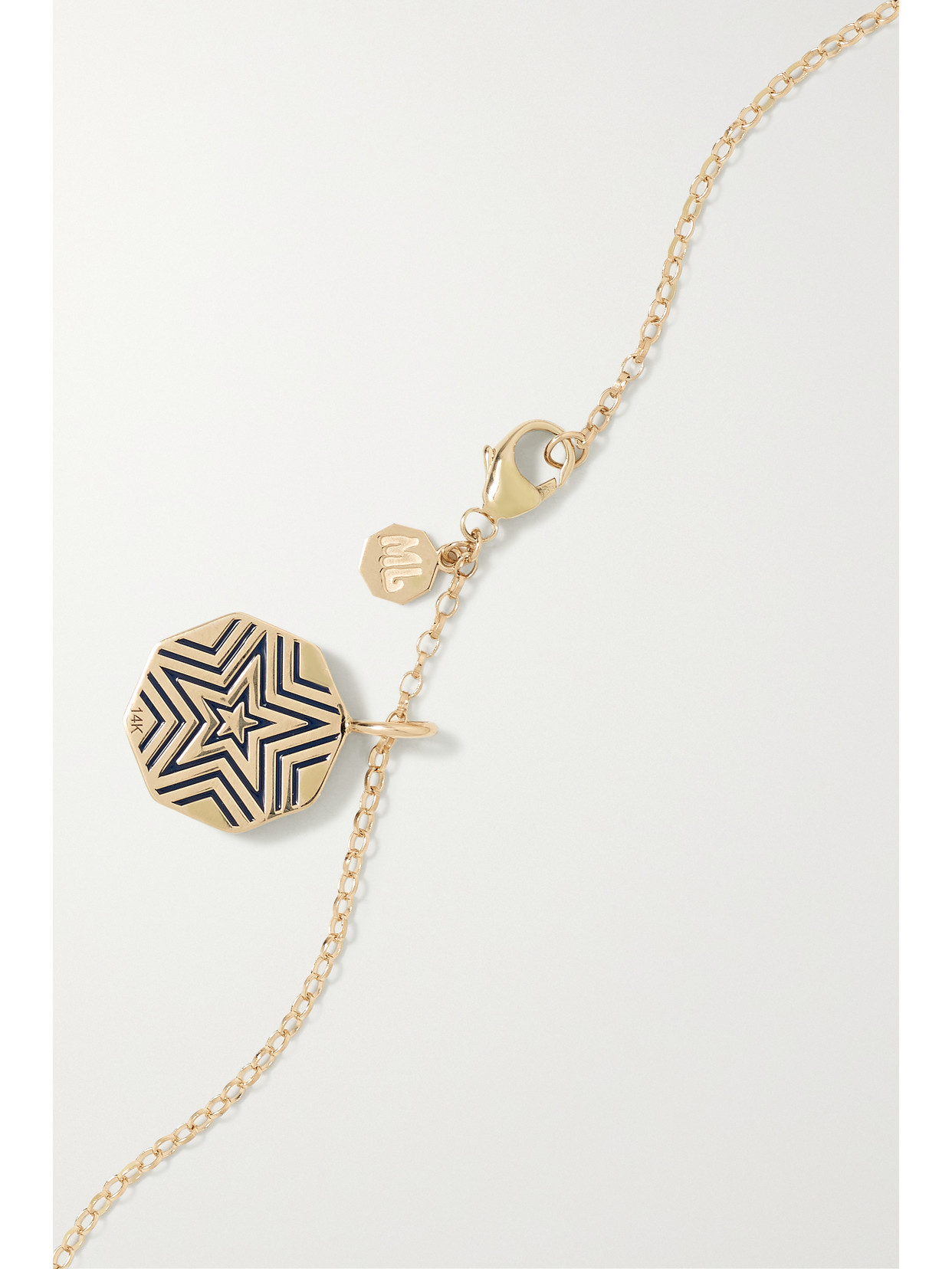 Shop Marlo Laz Mini Porte Bonheur 14-karat Gold, Enamel, Sapphire And Diamond Necklace