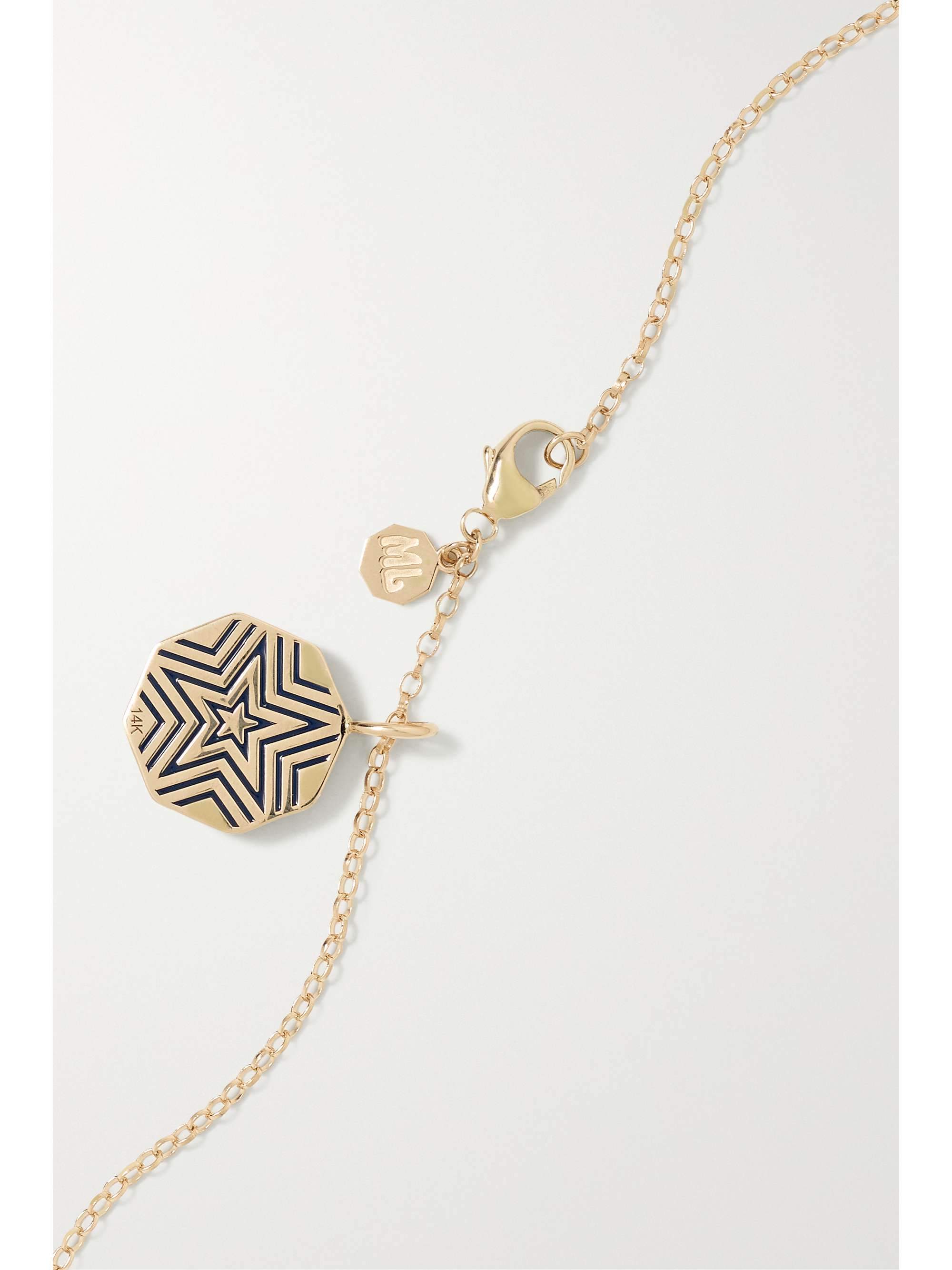 MARLO LAZ Mini Porte Bonheur 14-karat gold, enamel, sapphire and diamond necklace