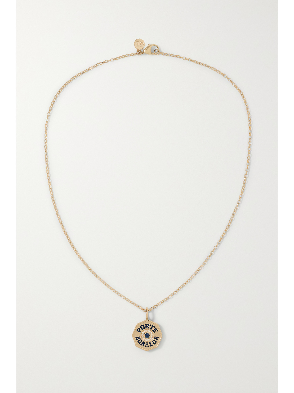 Shop Marlo Laz Mini Porte Bonheur 14-karat Gold, Enamel, Sapphire And Diamond Necklace