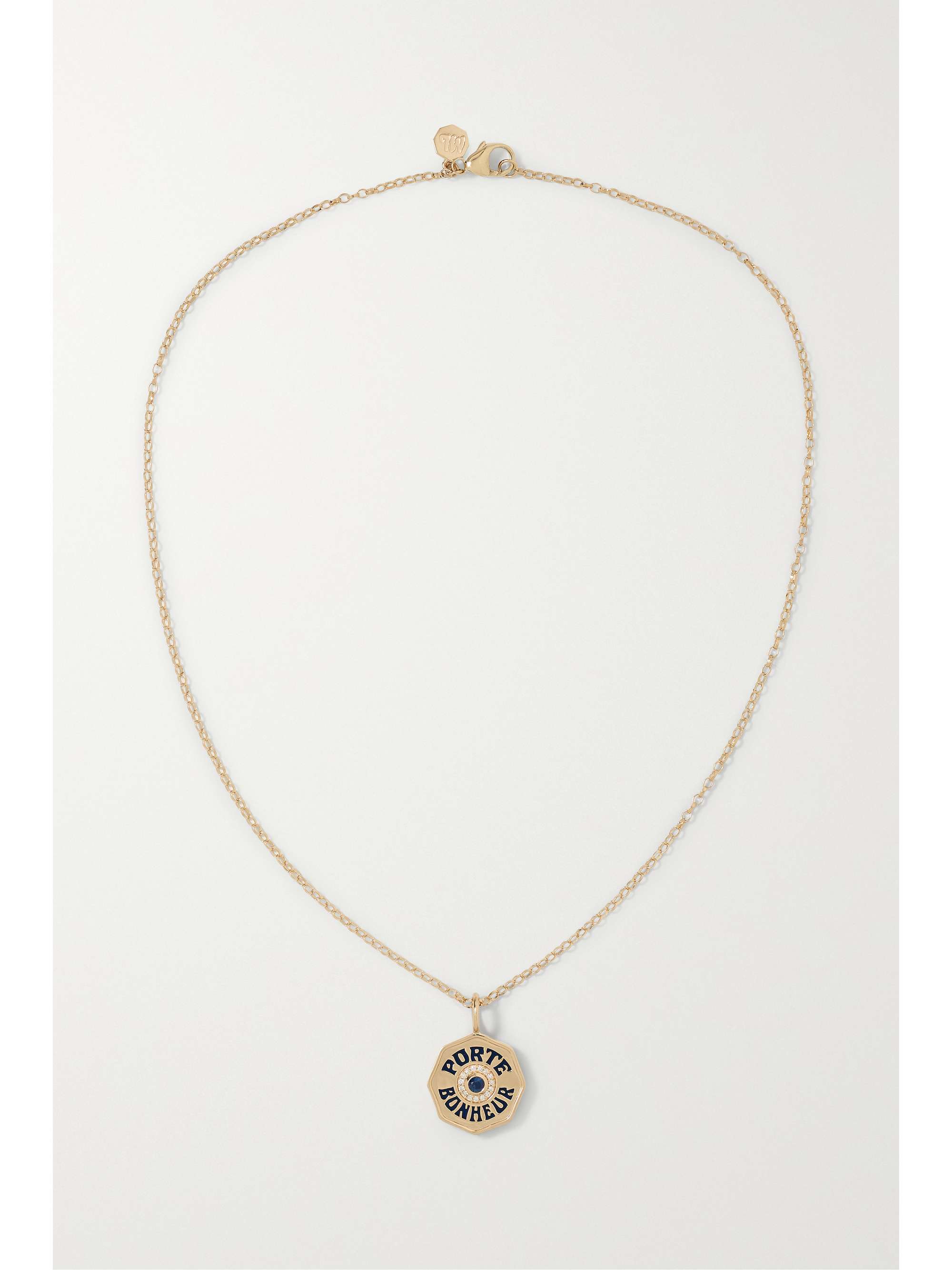 MARLO LAZ Mini Porte Bonheur 14-karat gold, enamel, sapphire and diamond necklace