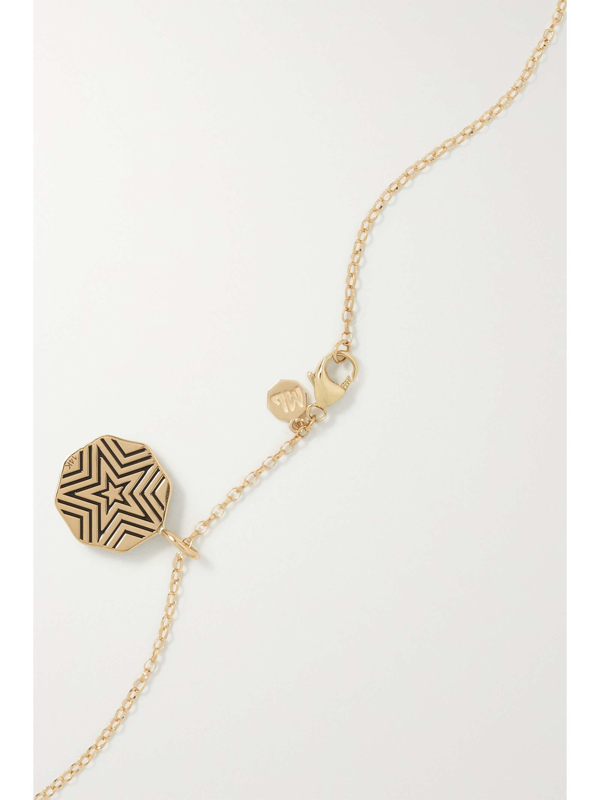 MARLO LAZ Mini Porte Bonheur Coin 14-karat gold, enamel and emerald necklace