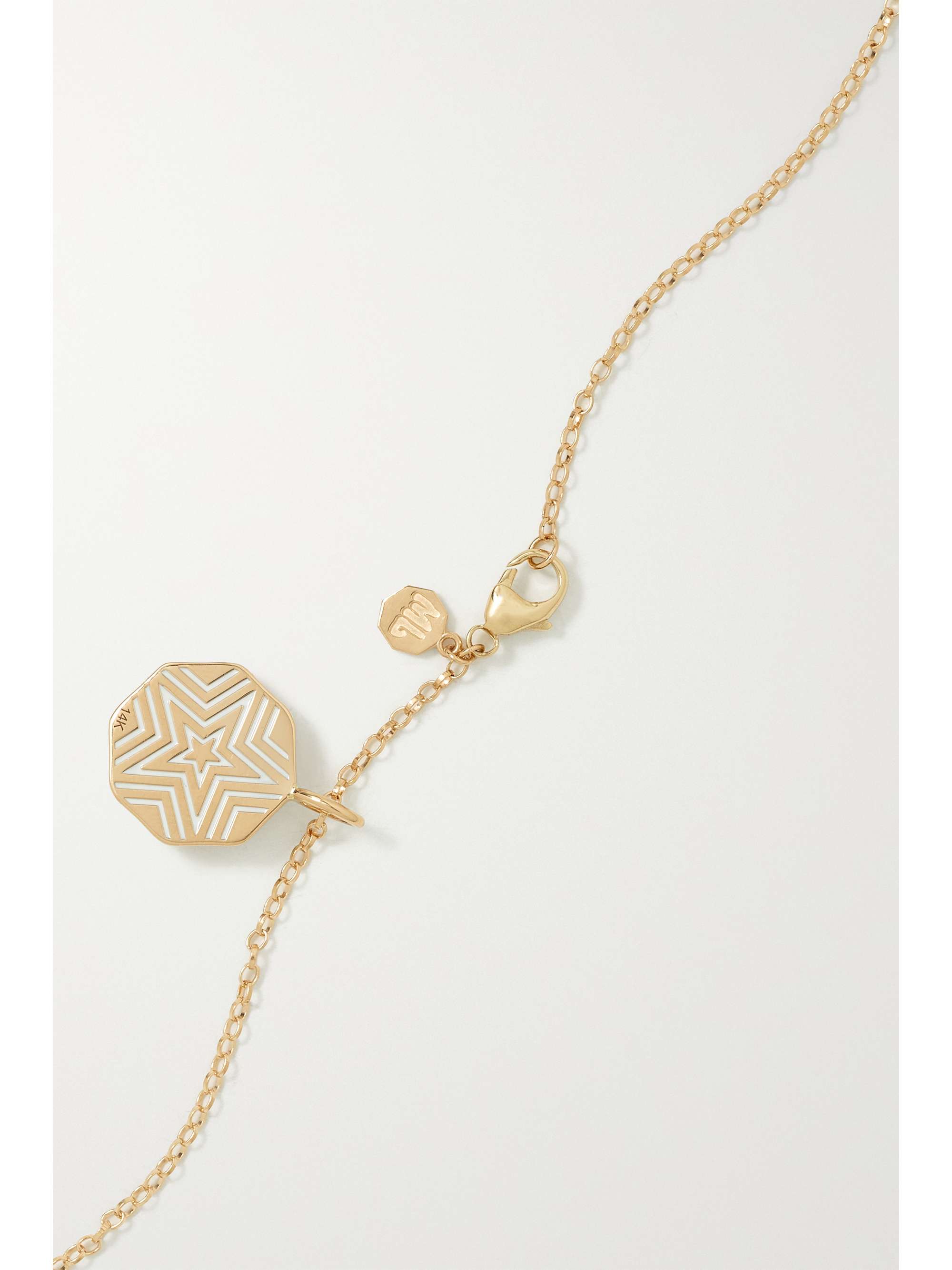MARLO LAZ Mini Porte Bonheur Coin 14-karat gold, enamel and turquoise necklace
