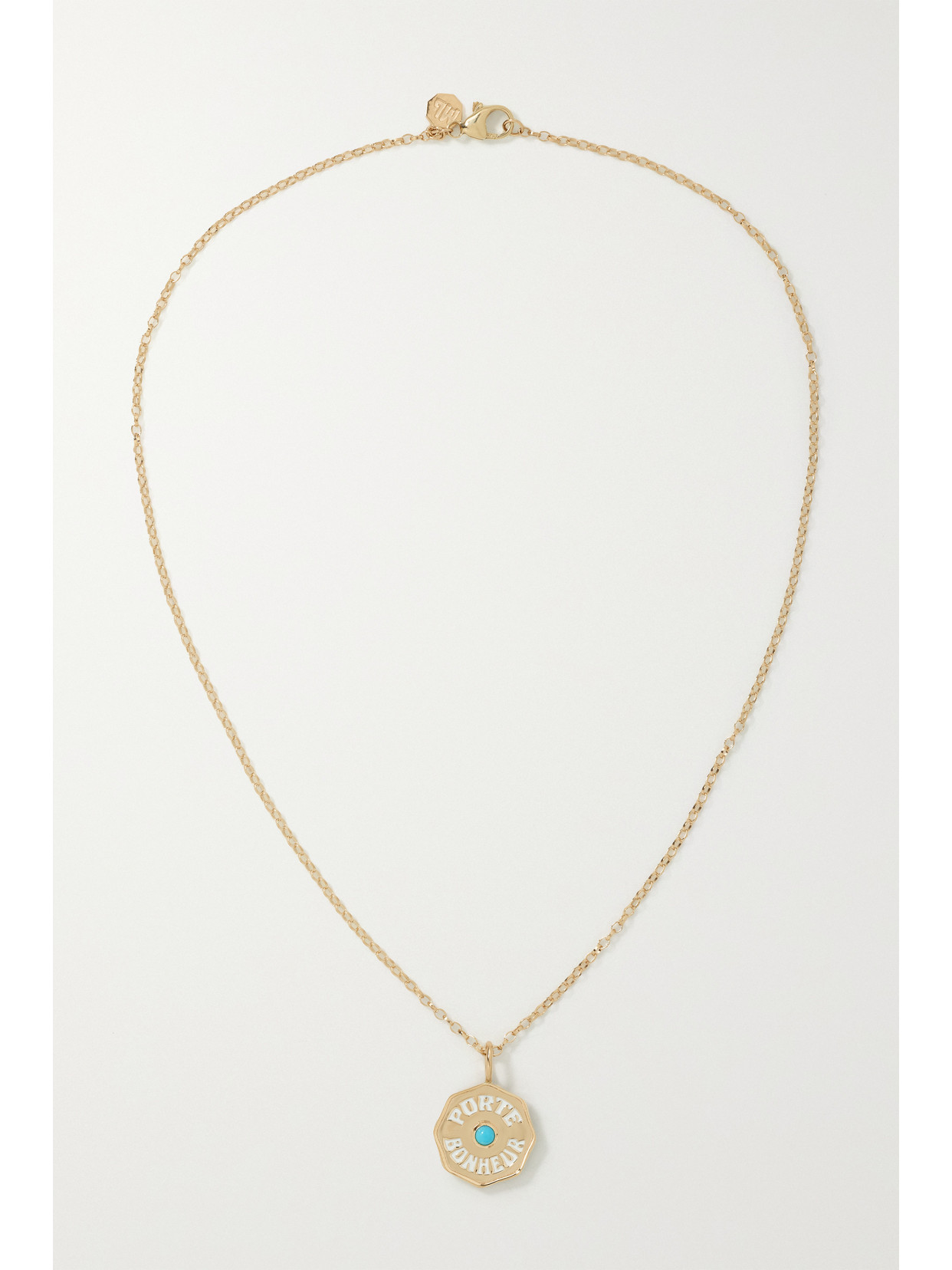 Marlo Laz Mini Porte Bonheur Coin 14-karat Gold, Enamel And Turquoise Necklace In Gold