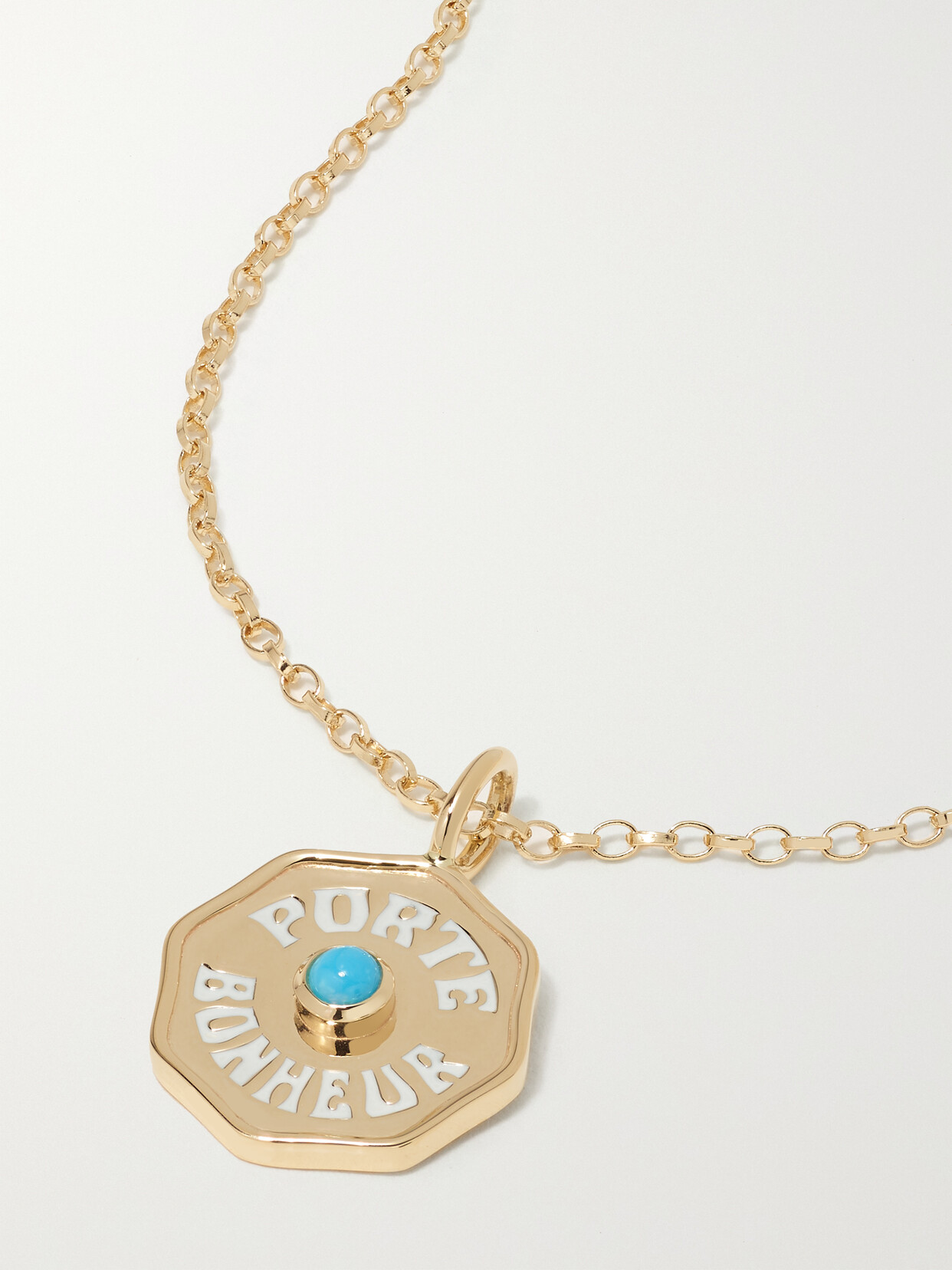 Marlo Laz Mini Porte Bonheur Coin 14-karat Gold, Enamel And Turquoise Necklace