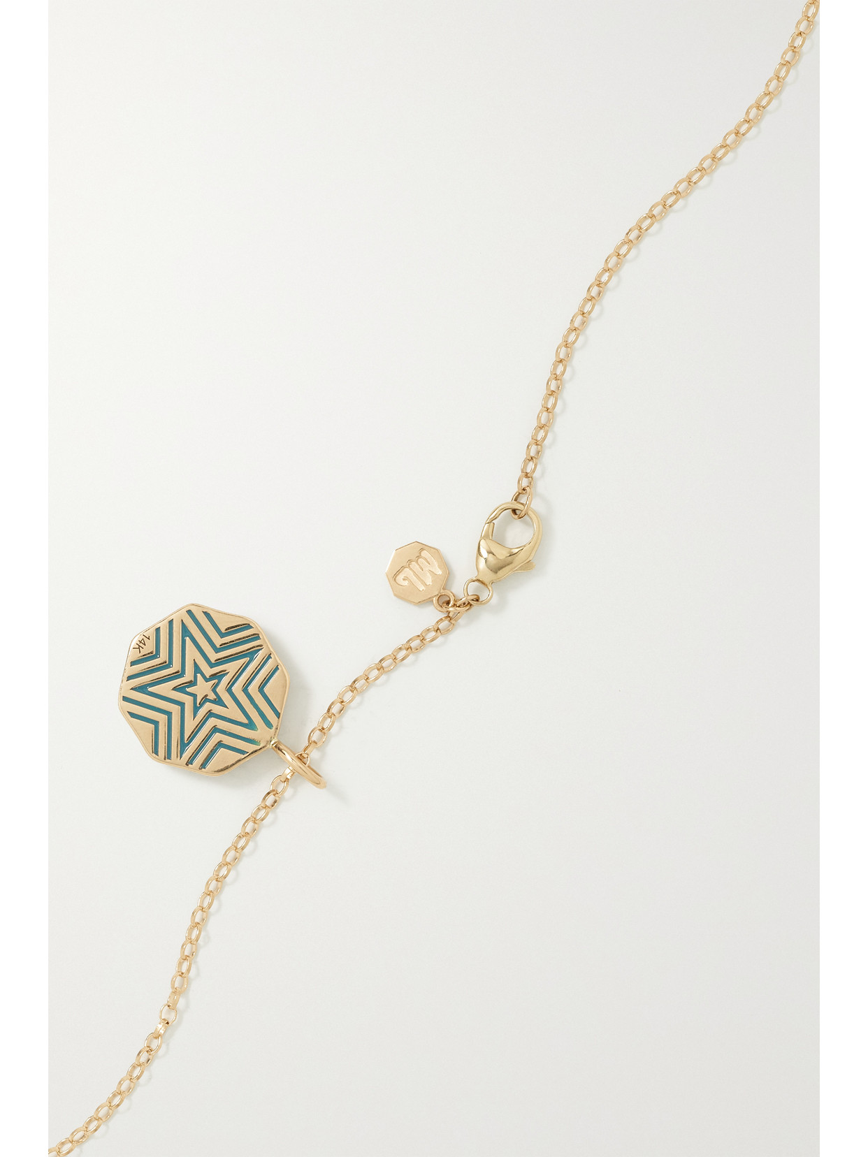 Shop Marlo Laz Mini Porte Bonheur Coin 14-karat Gold, Enamel And Aquamarine Necklace