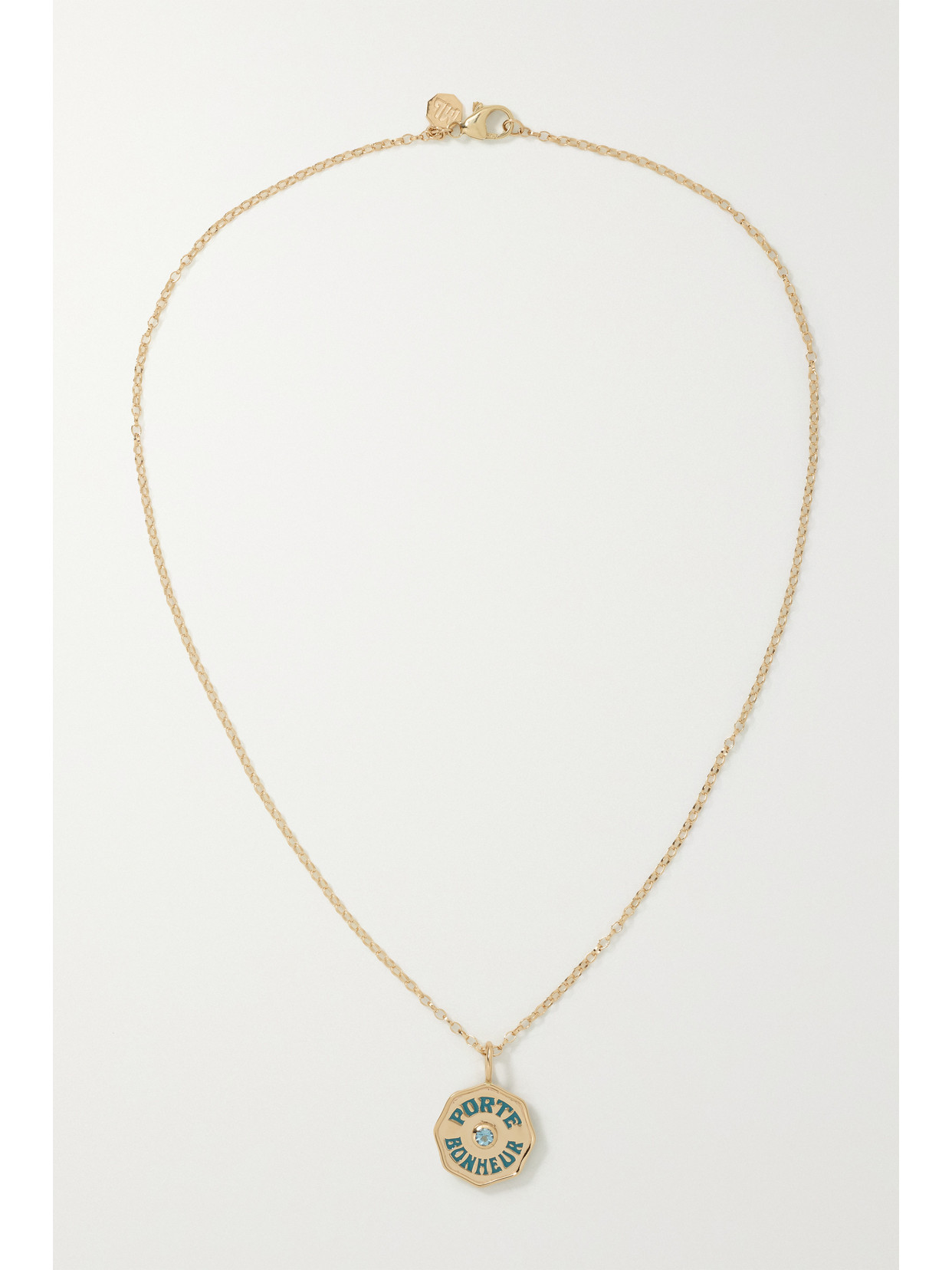 Shop Marlo Laz Mini Porte Bonheur Coin 14-karat Gold, Enamel And Aquamarine Necklace