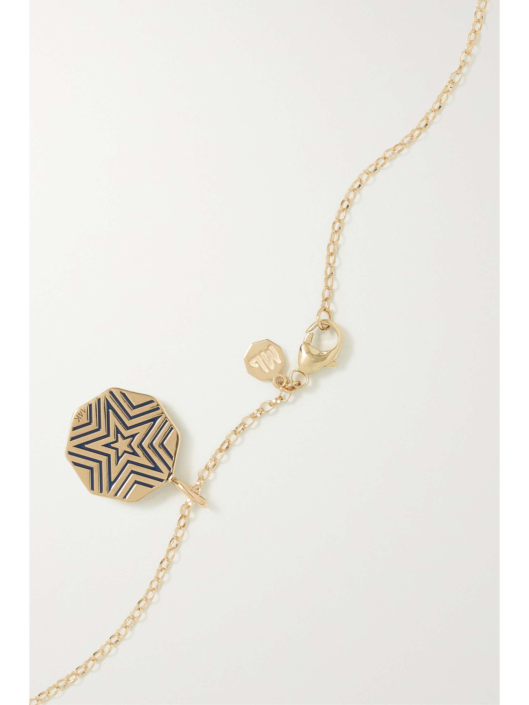 MARLO LAZ Porta Fortuna 14-karat gold, enamel and garnet necklace
