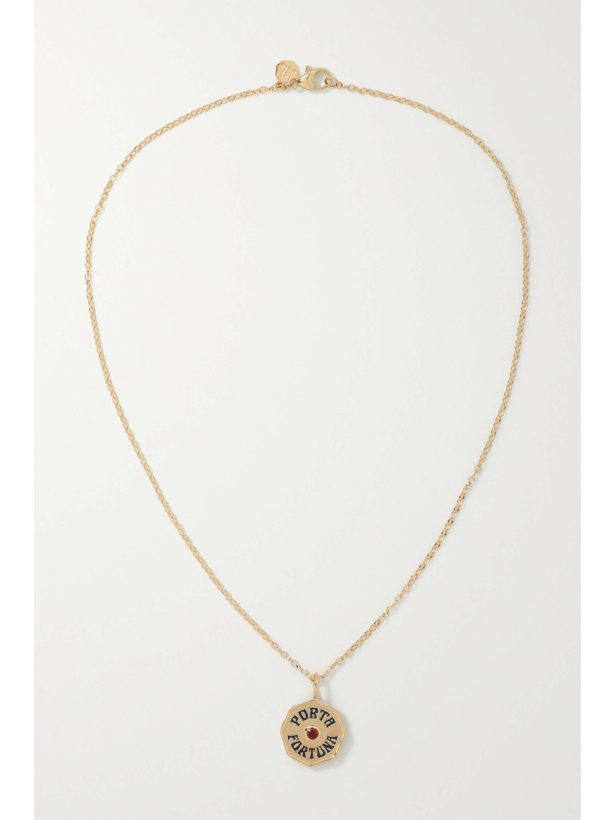MARLO LAZ Porta Fortuna 14-karat gold, enamel and garnet necklace