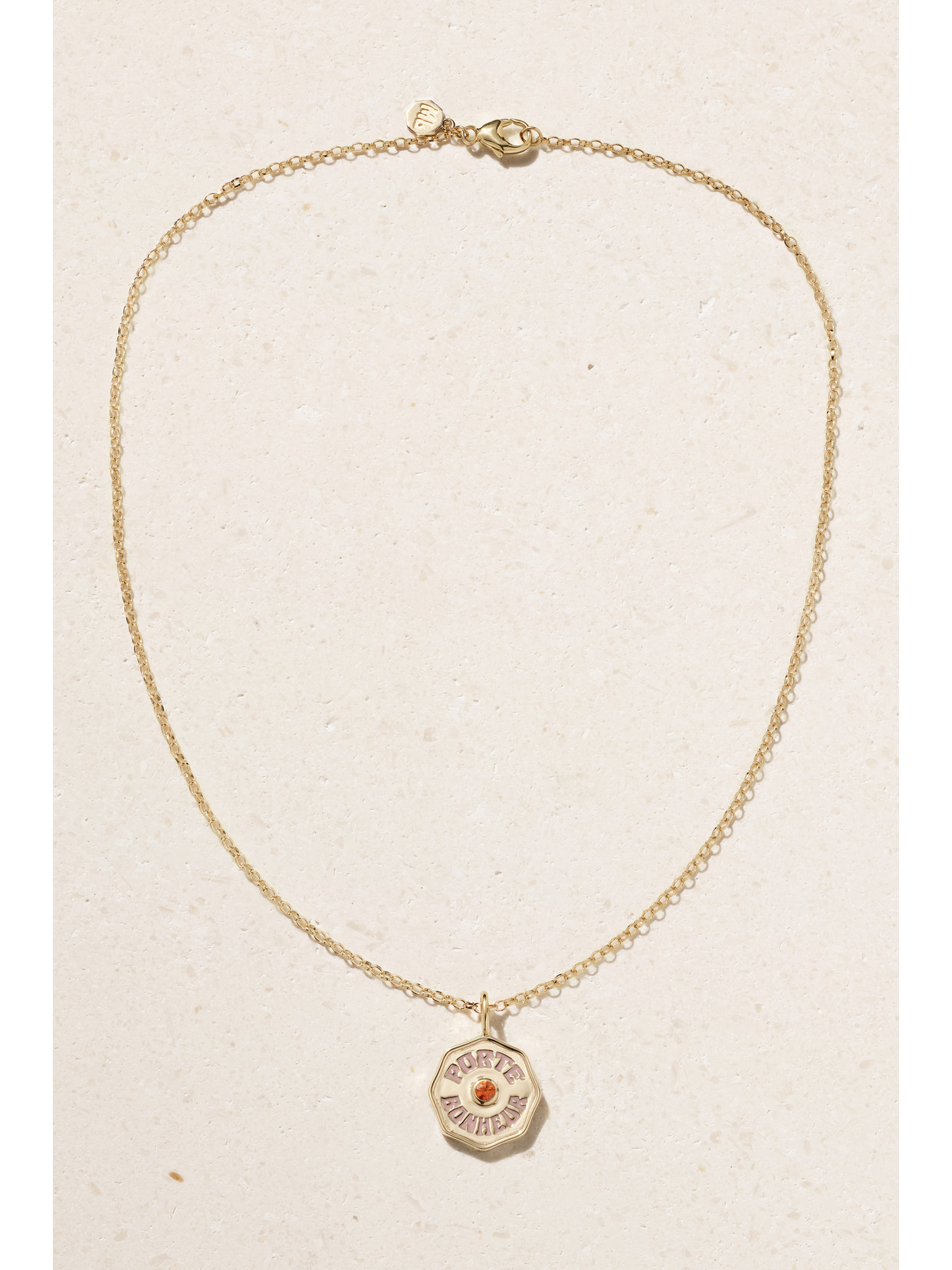 Shop Marlo Laz Mini Porte Bonheur Coin 14-karat Gold, Enamel And Sapphire Necklace