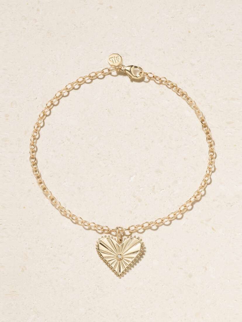 Marlo Laz Small Pour Toujours Heart 14-karat Gold Diamond Anklet