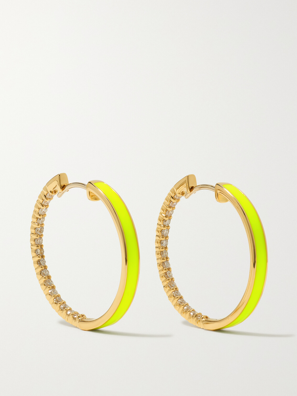 Melissa Kaye Lenox Small 18-karat Gold, Enamel And Diamond Hoop Earrings