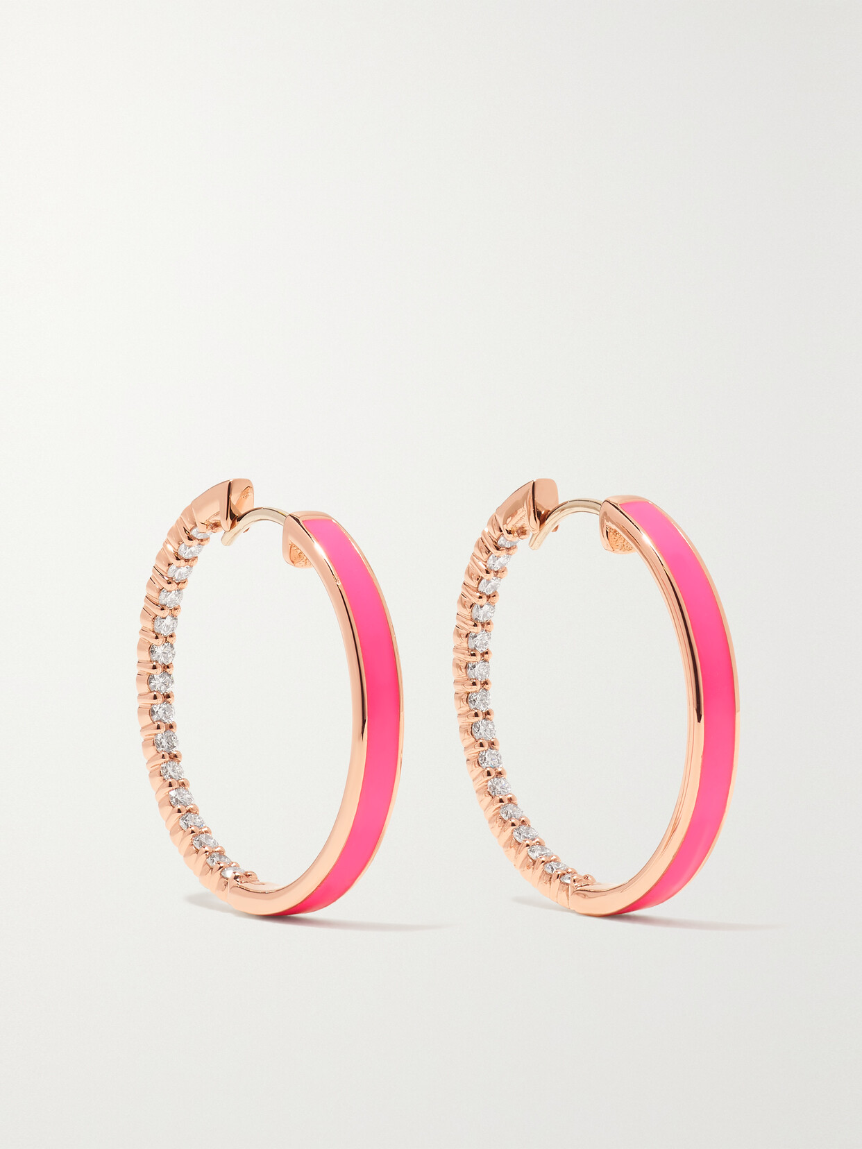 Melissa Kaye Lenox Small 18-karat Rose Gold, Enamel And Diamond Hoop Earrings