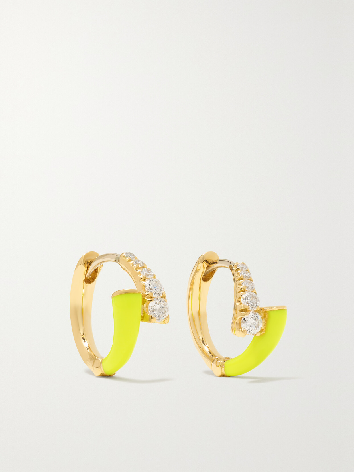 Melissa Kaye Lola 18-karat Gold, Enamel And Diamond Hoop Earrings - Yellow