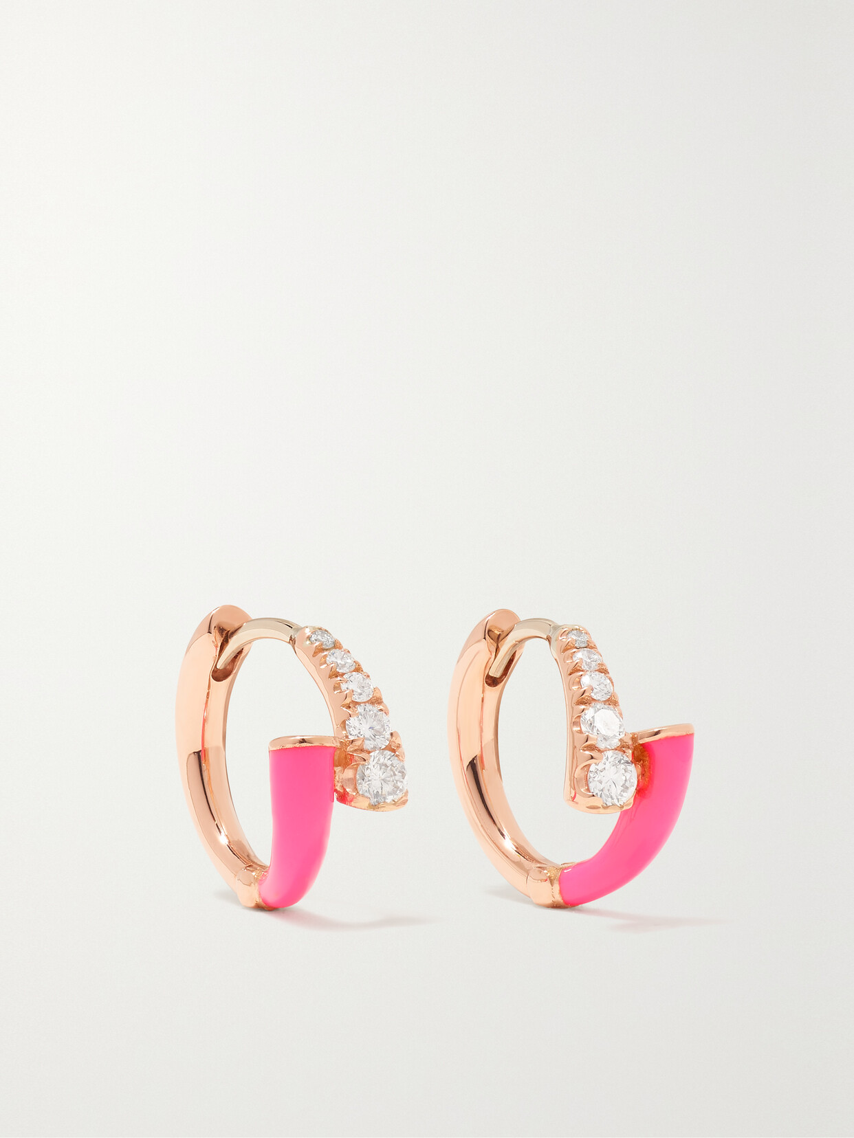 Melissa Kaye - Lola 18-karat Rose Gold, Enamel And Diamond Hoop Earrings - Pink