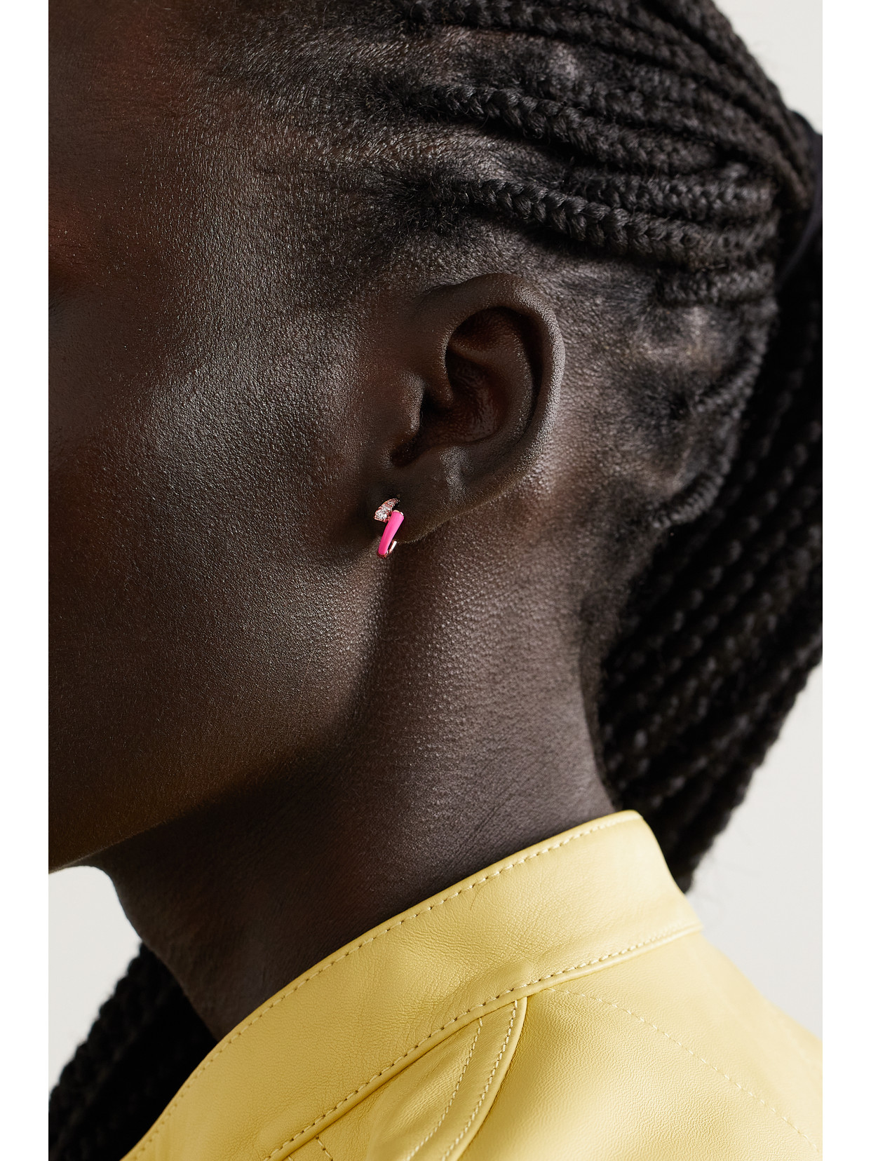 Melissa Kaye Lola Huggie 18-karat Pink Gold, Enamel And Diamond Hoop Earrings In Pink