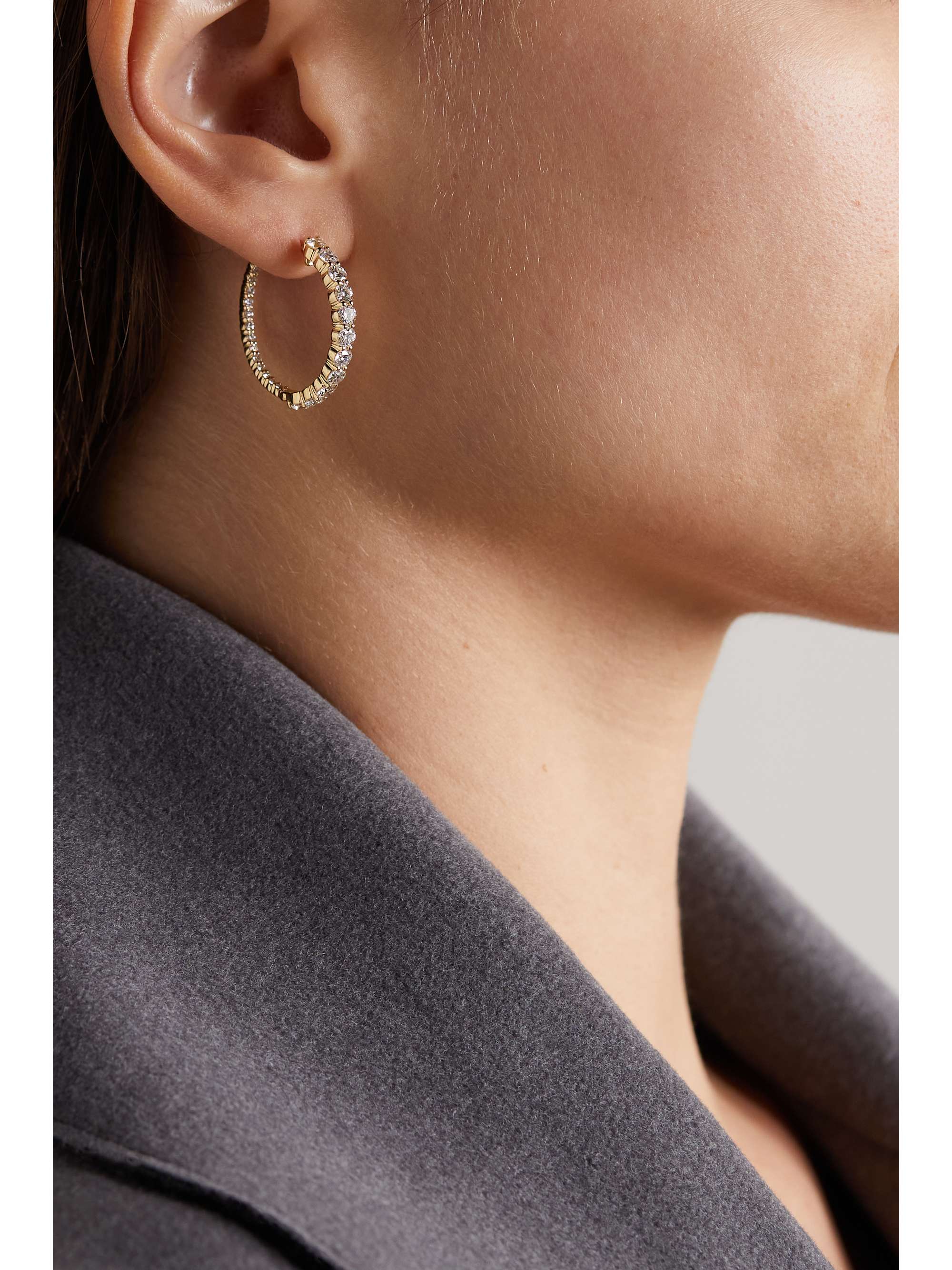 MELISSA KAYE Lenox small 18-karat gold diamond hoop earrings