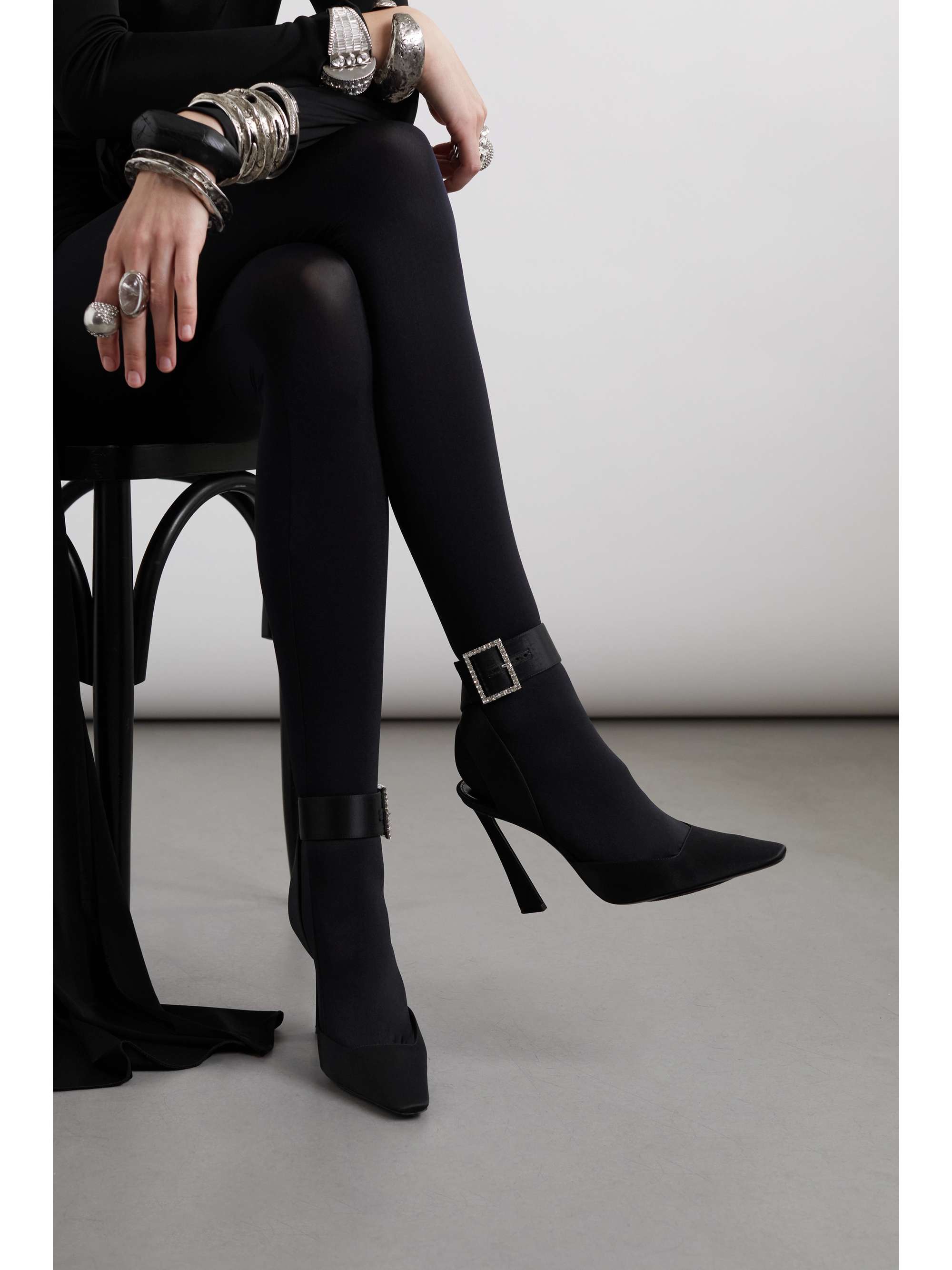 SAINT LAURENT Blade crystal-embellished satin pumps
