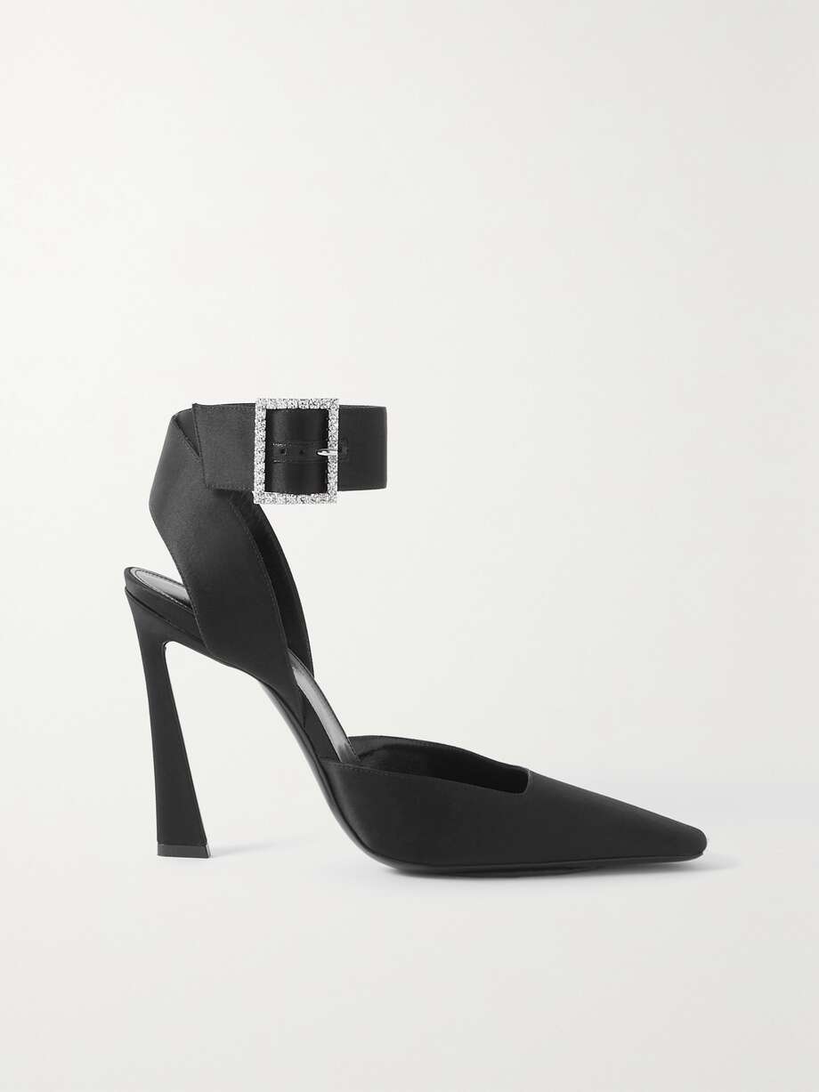 Blade crystal-embellished satin pumps by Saint Laurent, available on net-a-porter.com for $1190 Hailey Baldwin Shoes Exact Product 