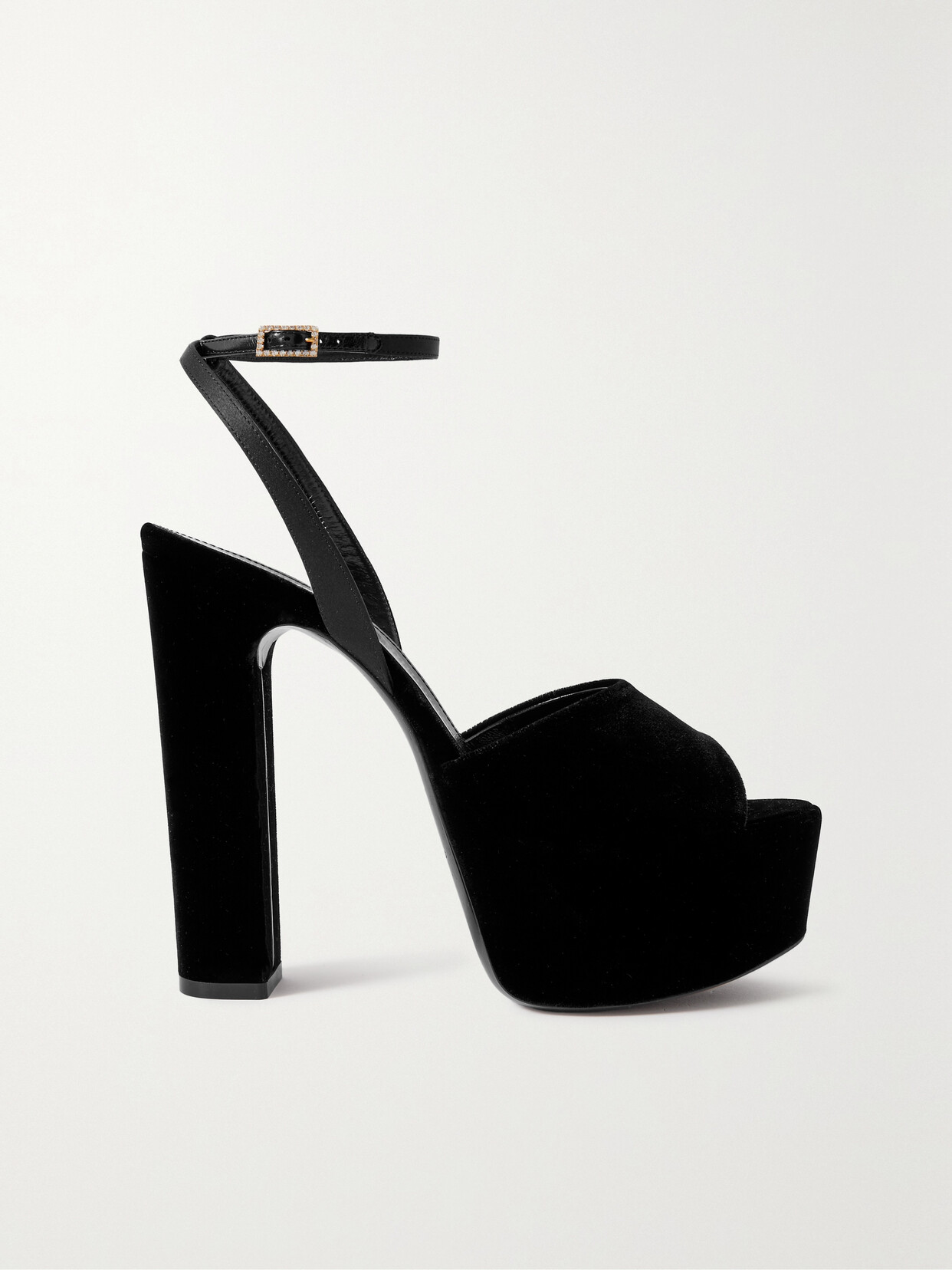 Shop Saint Laurent Jodie Embellished Satin And Velvet Platform Sandals In Black