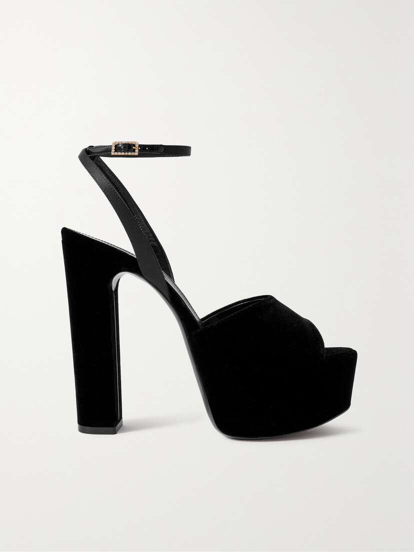 Saint Laurent Jodie Embellished Satin And Velvet Platform Sandals