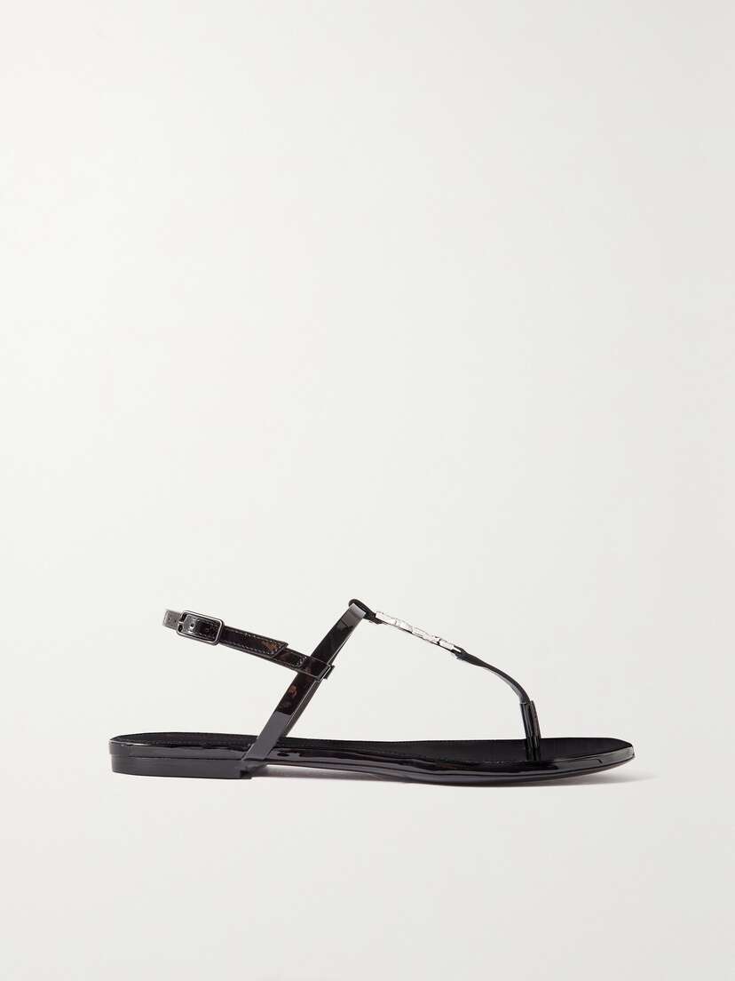 Saint Laurent Cassandra Logo-embellished Patent-leather Slingback Sandals