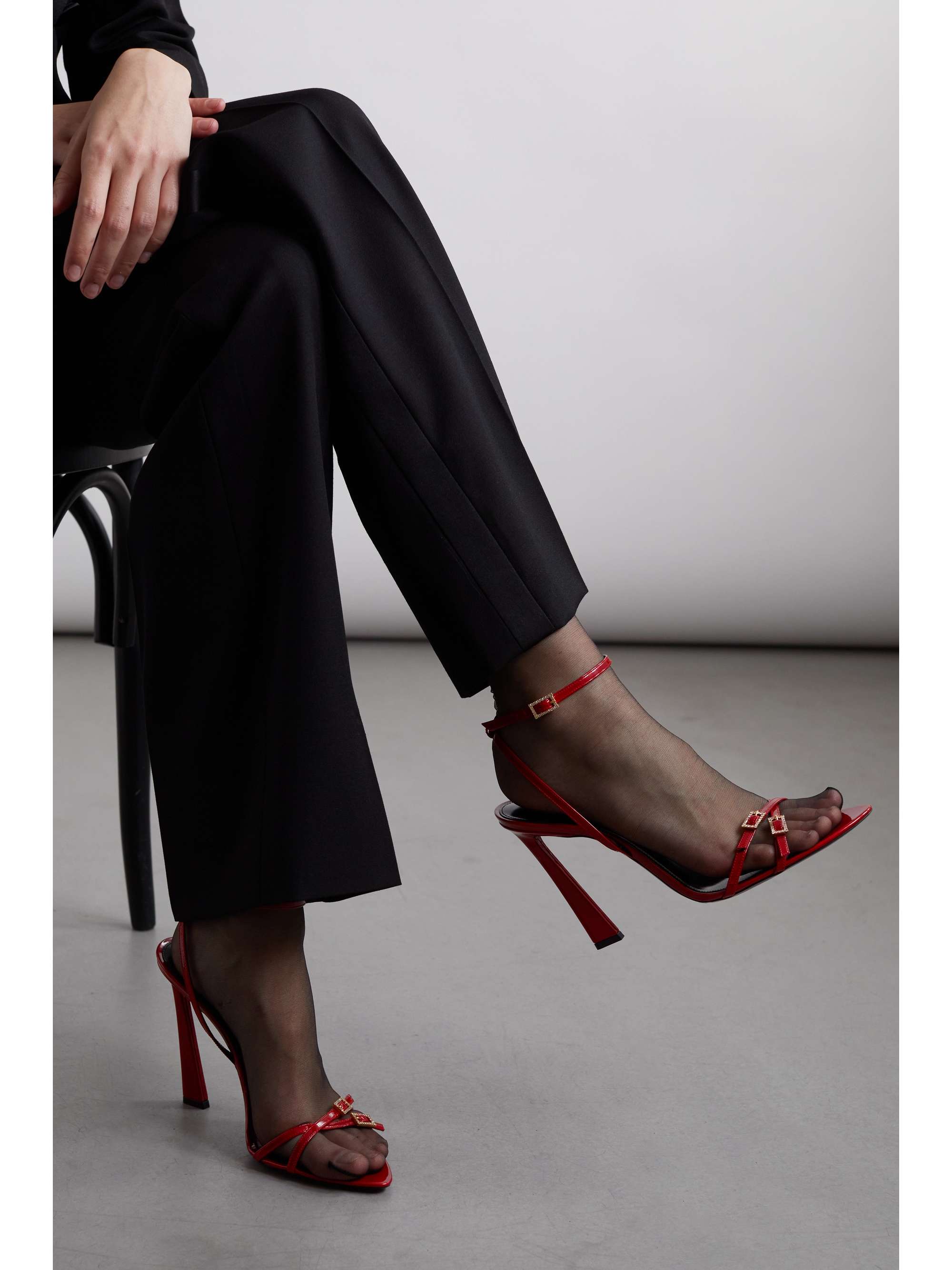 SAINT LAURENT New Nuit crystal-embellished patent-leather sandals