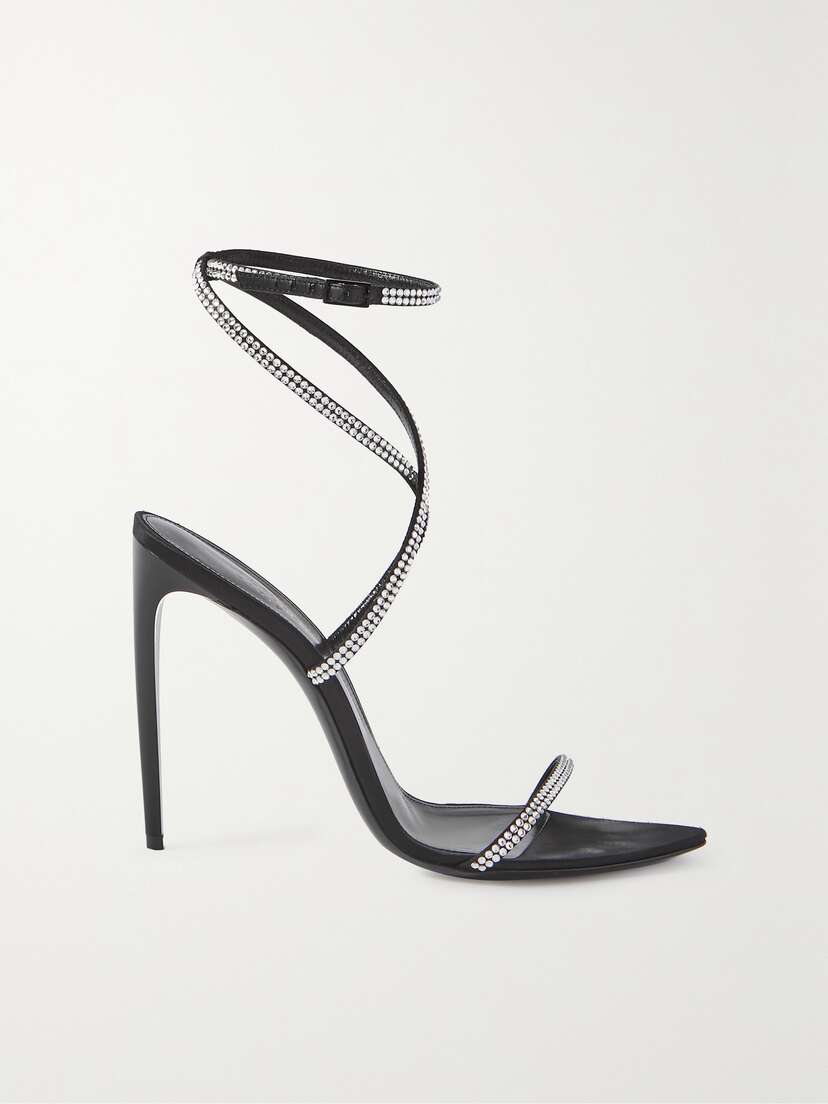 Saint Laurent Crystal-embellished Glossed-leather And Silk Sandals