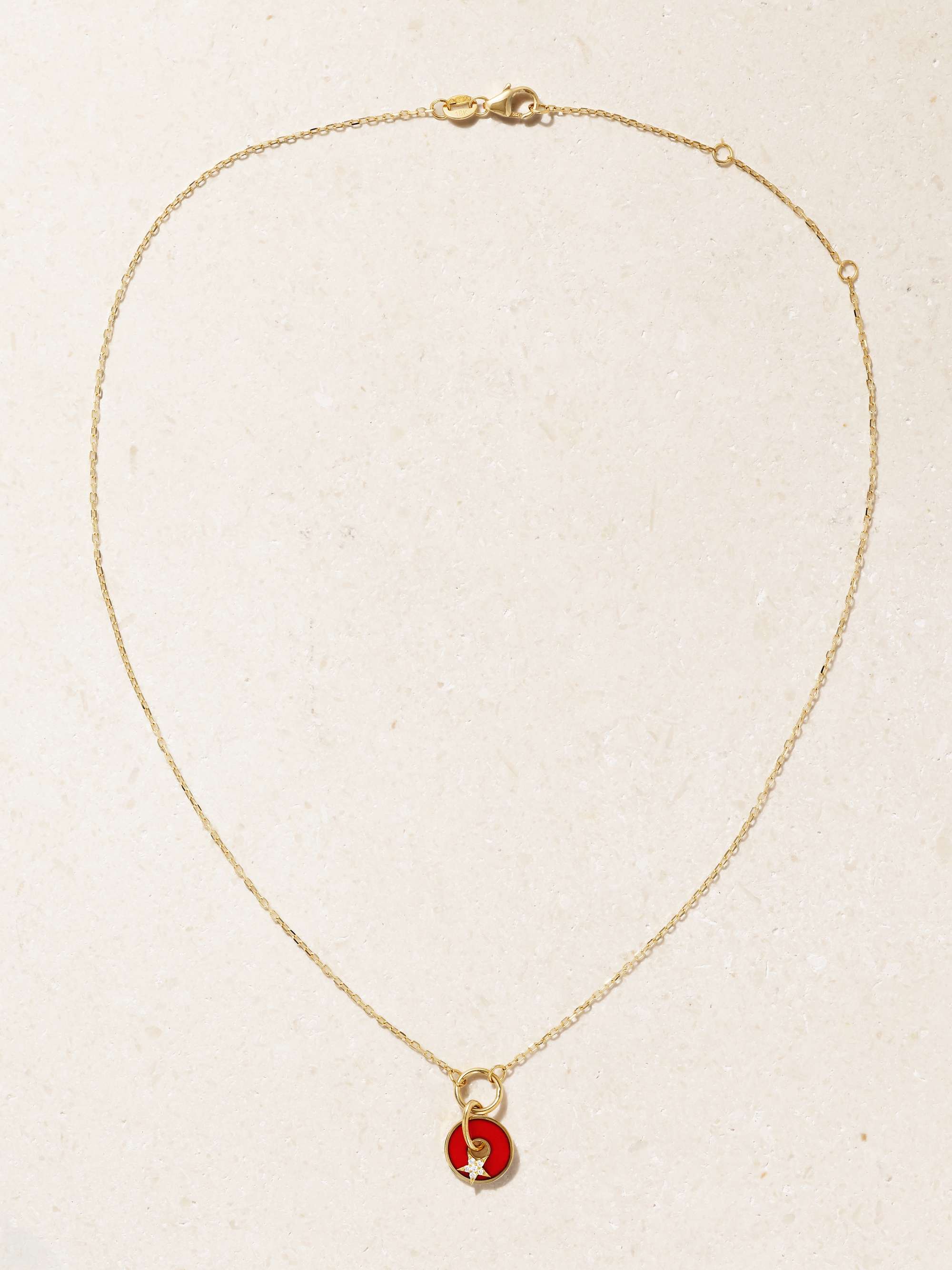 FOUNDRAE Red Star 18karat gold, enamel and diamond necklace NETAPORTER