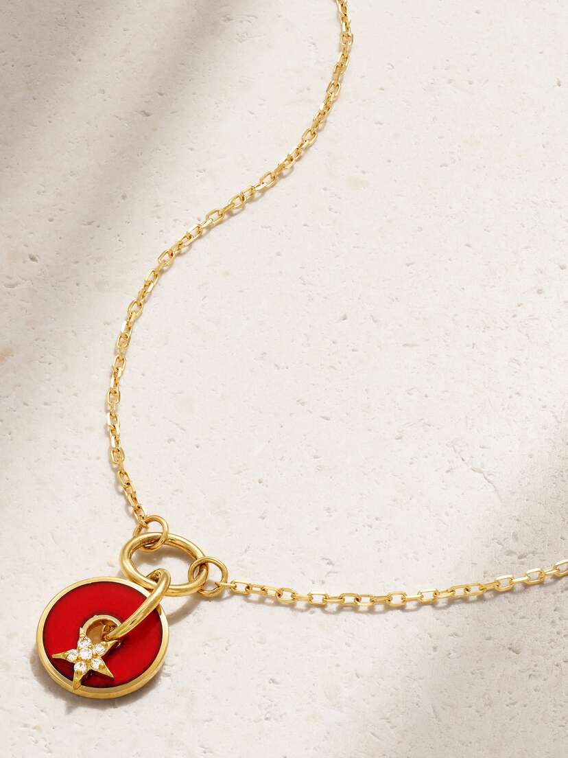 Foundrae Star 18-karat Gold, Enamel And Diamond Necklace