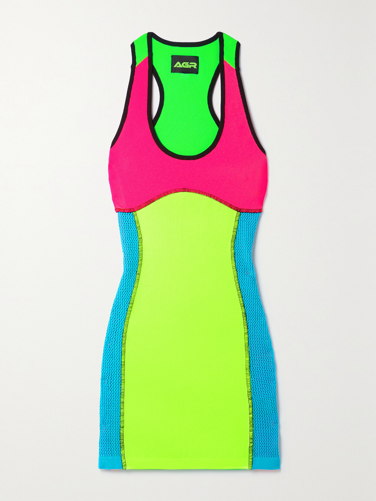 Agr Color-block Stretch-knit Mini Dress In Yellow