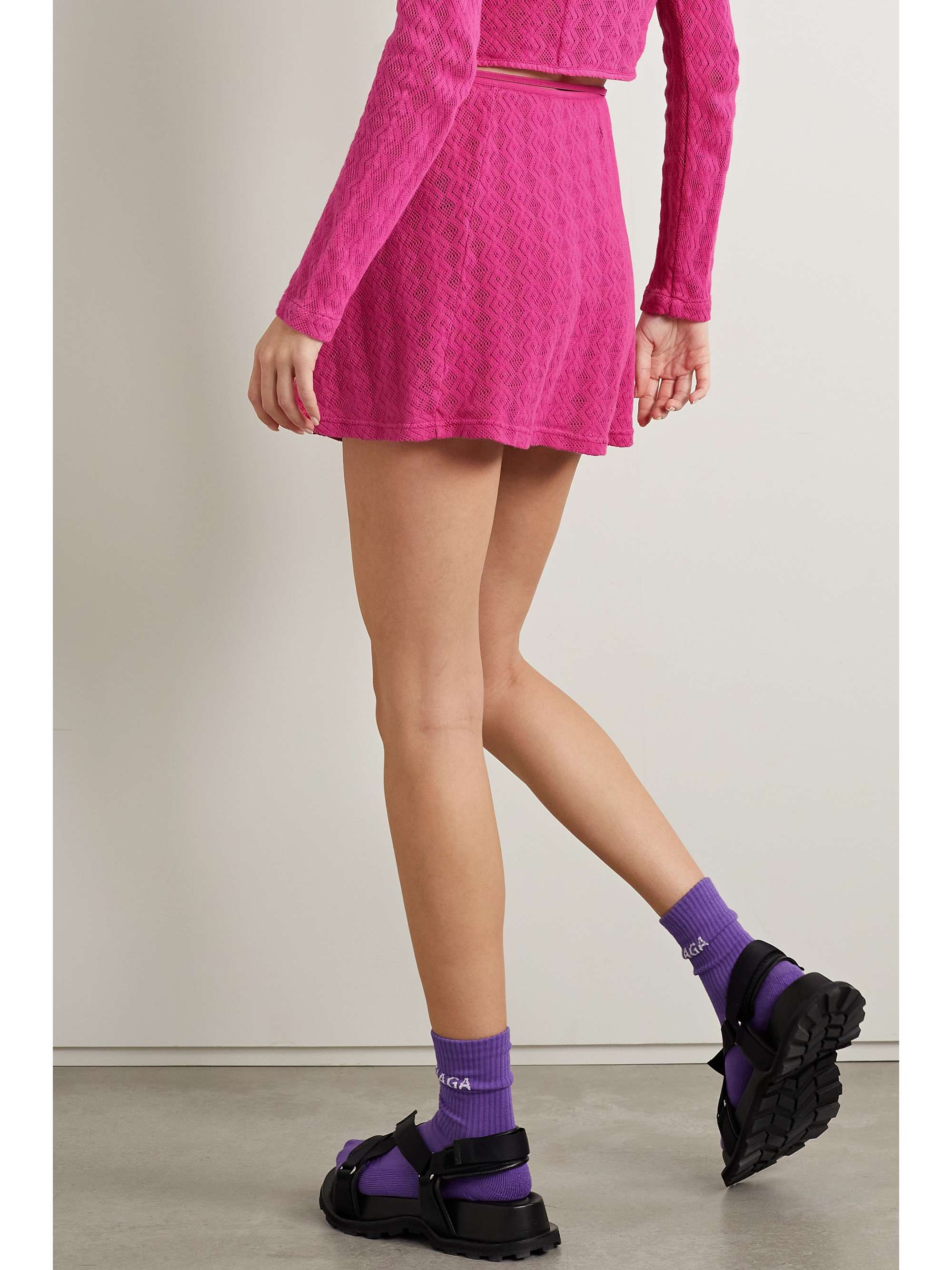 AGR Pointelle-knit cotton mini wrap skirt