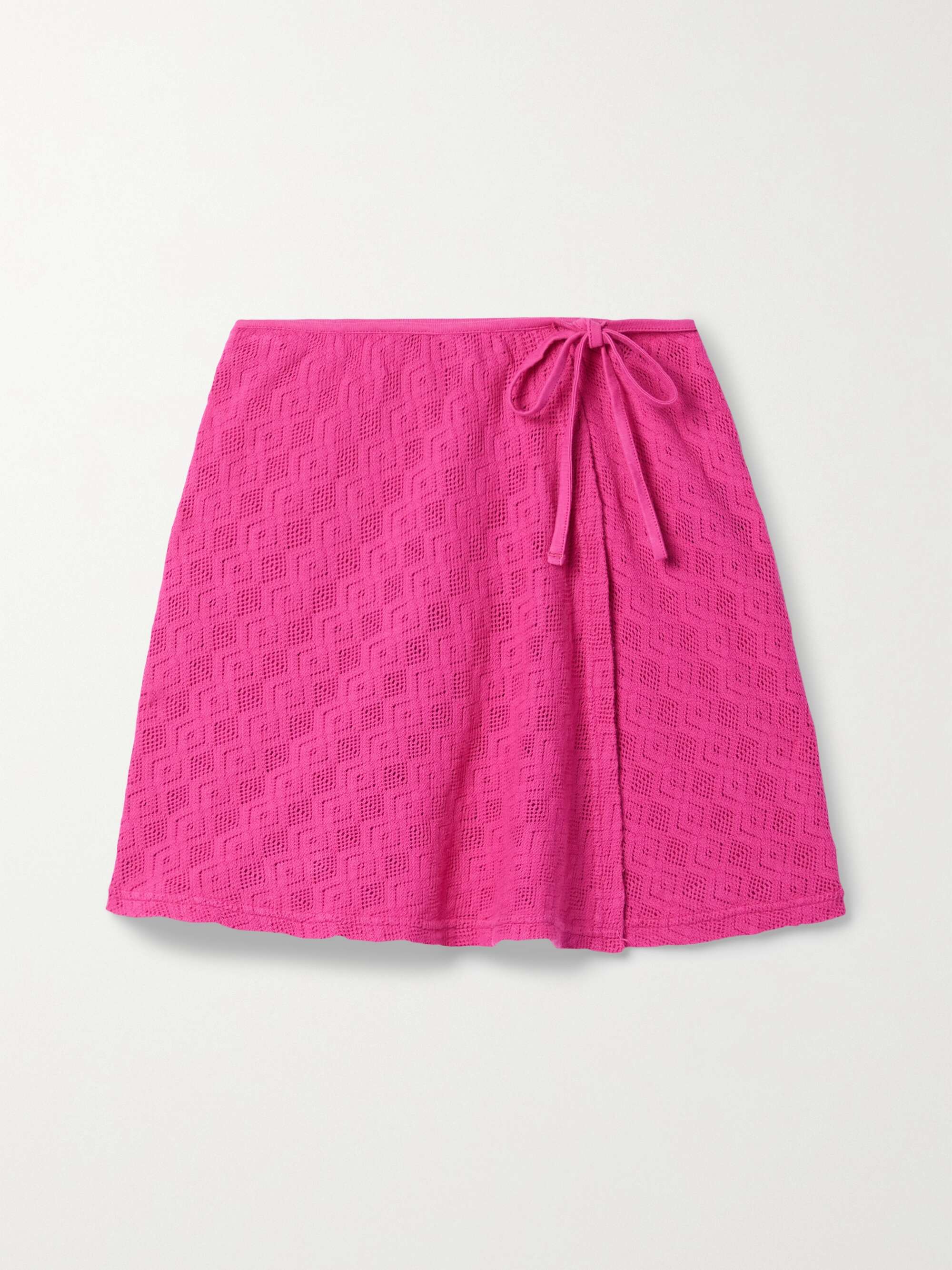 AGR Pointelle-knit cotton mini wrap skirt