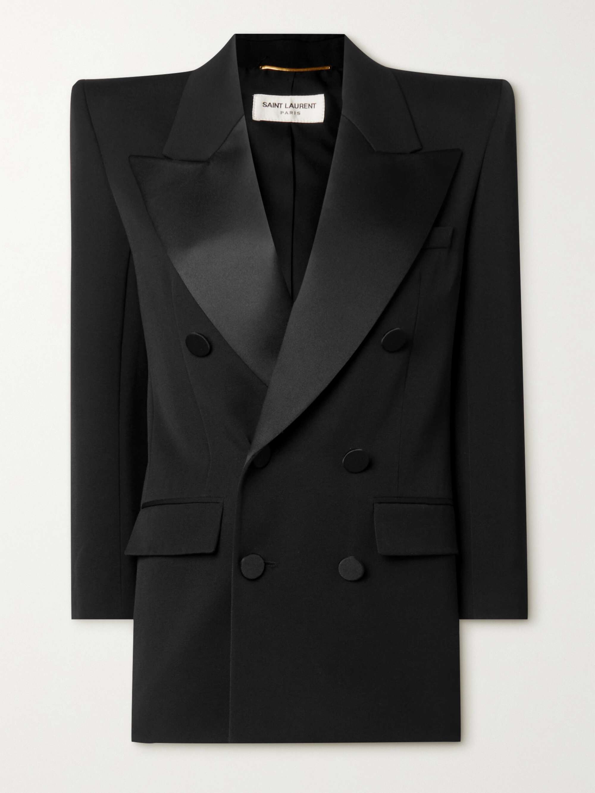 SAINT LAURENT Double breasted satin trimmed grain de poudre wool blazer NET A PORTER
