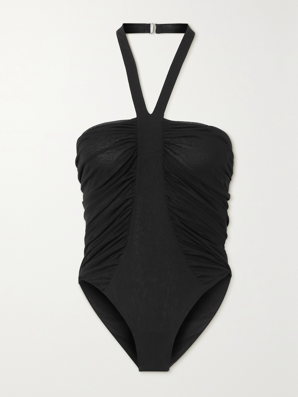 Saint Laurent Ruched Jersey Halterneck Bodysuit In Noir