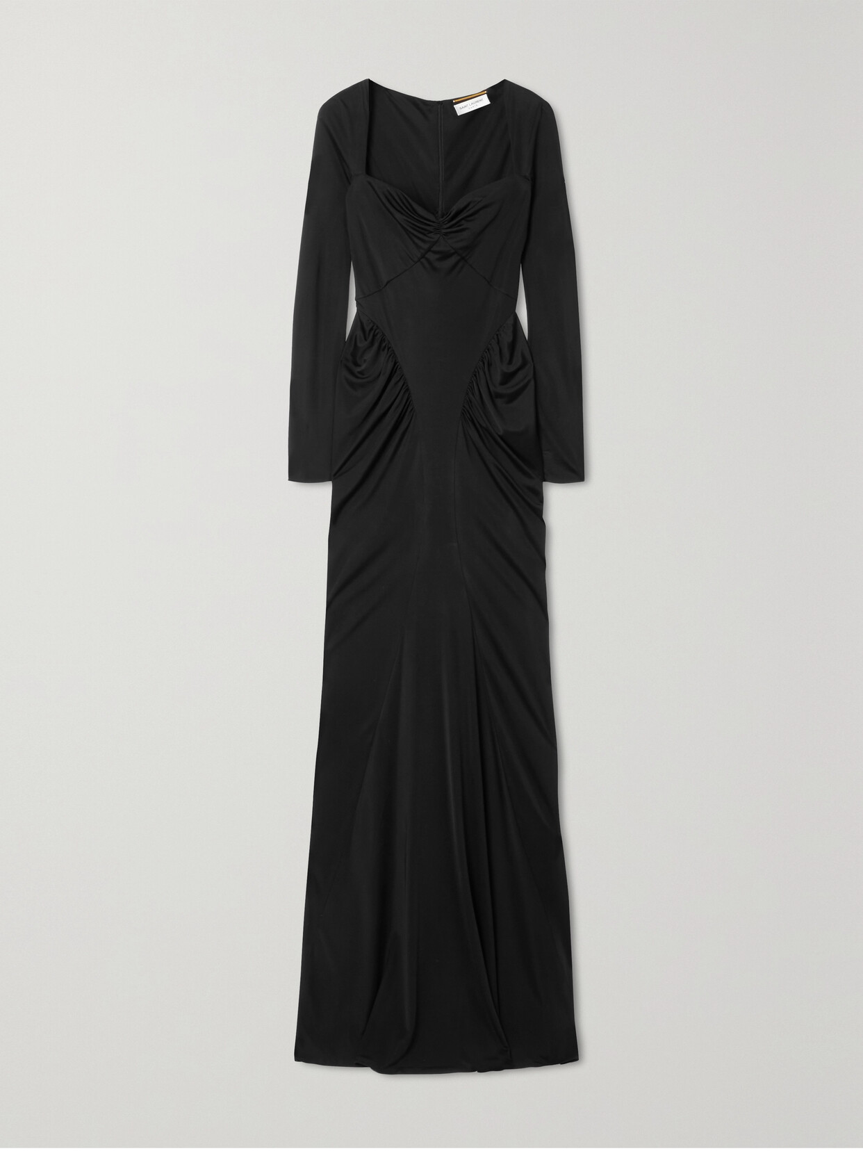 Saint Laurent Paneled Draped Crepe Maxi Dress In Black