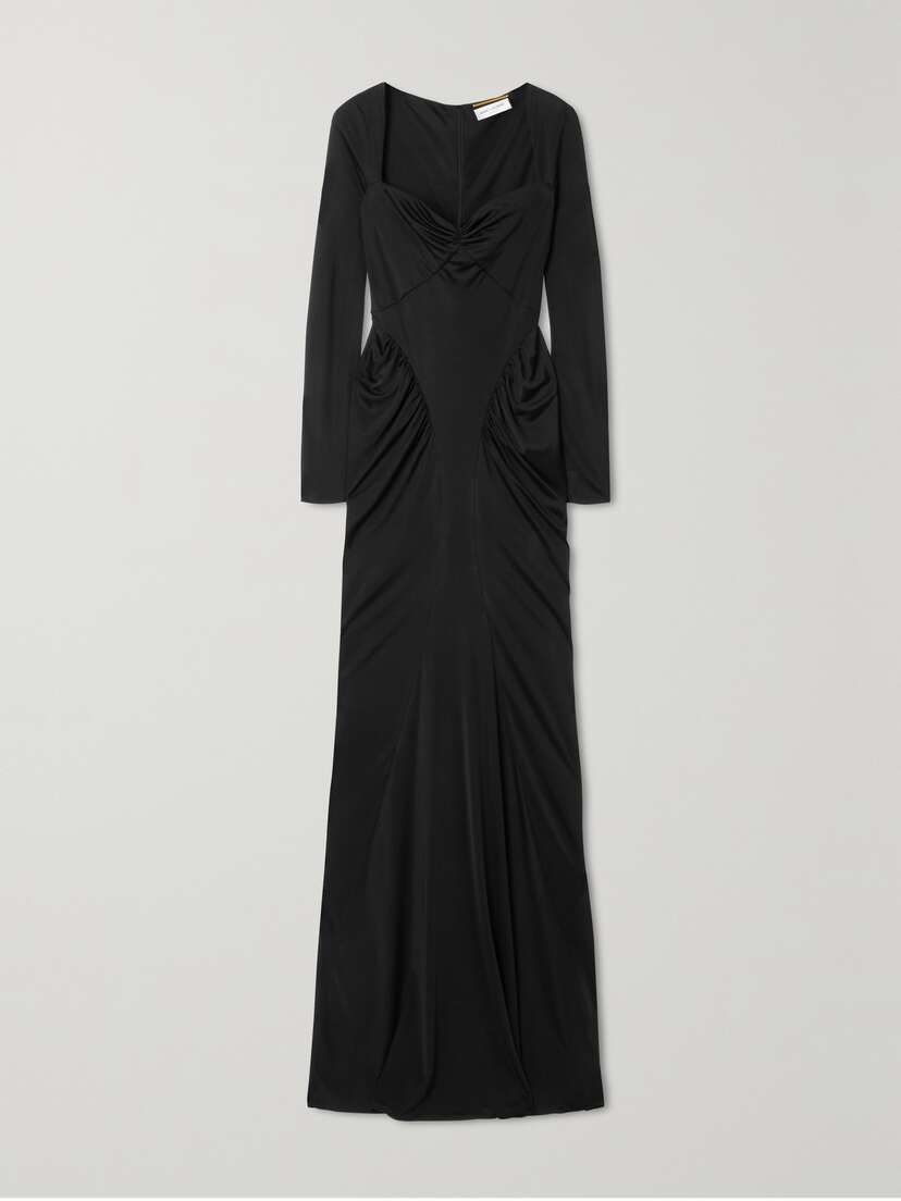 SAINT LAURENT Paneled Draped Crepe Maxi Dress