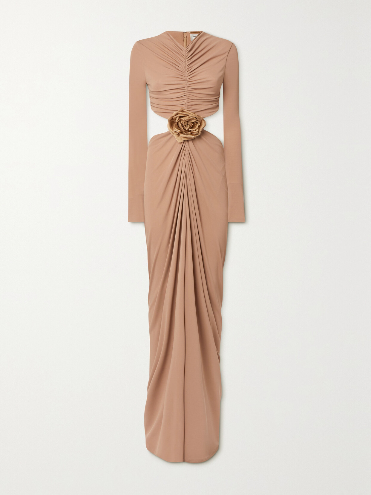 SAINT LAURENT - Cutout Embellished Ruched Stretch-jersey Gown - Neutrals