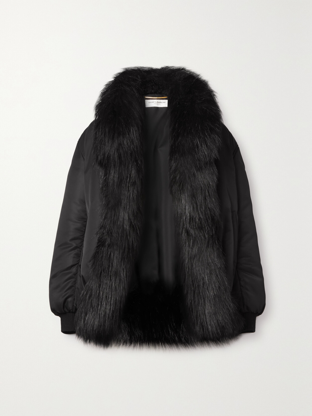 Saint Laurent Faux Fur-trimmed Cotton-shell Bomber Jacket In Black