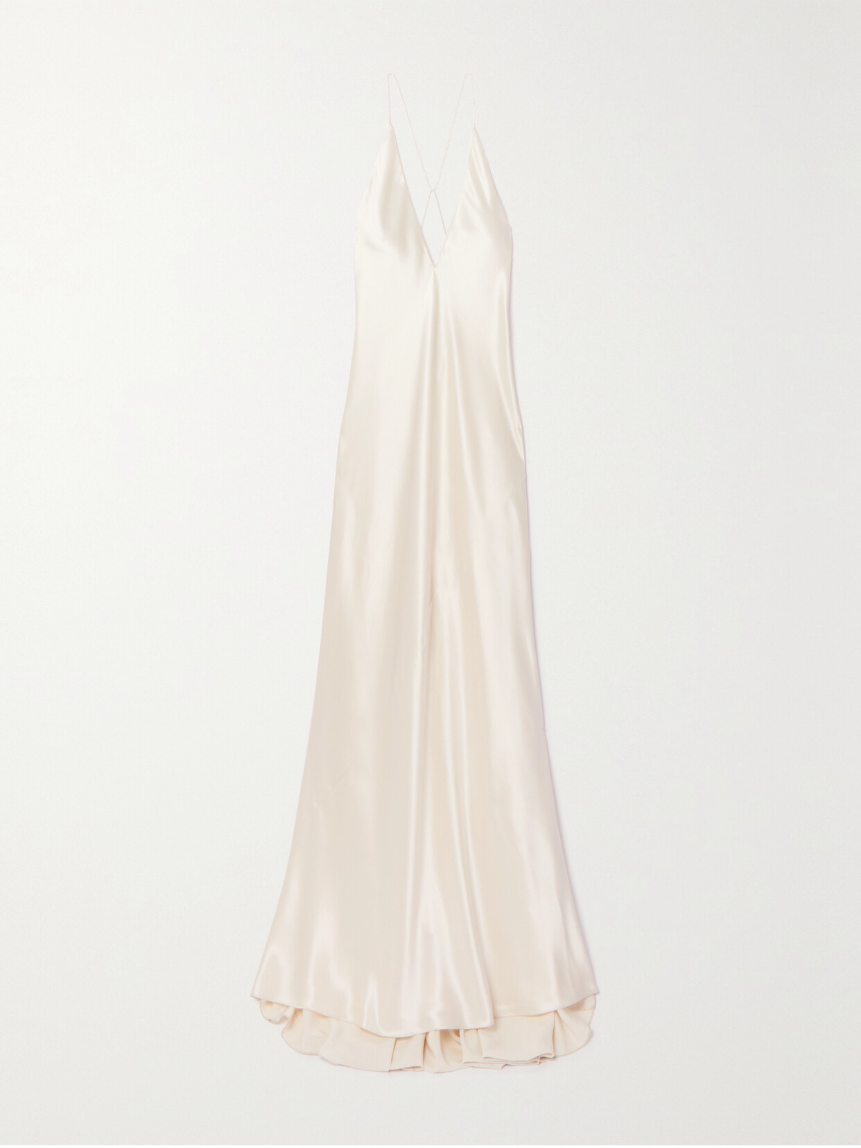 Shop Saint Laurent Open-back Silk-satin Maxi Dress In White