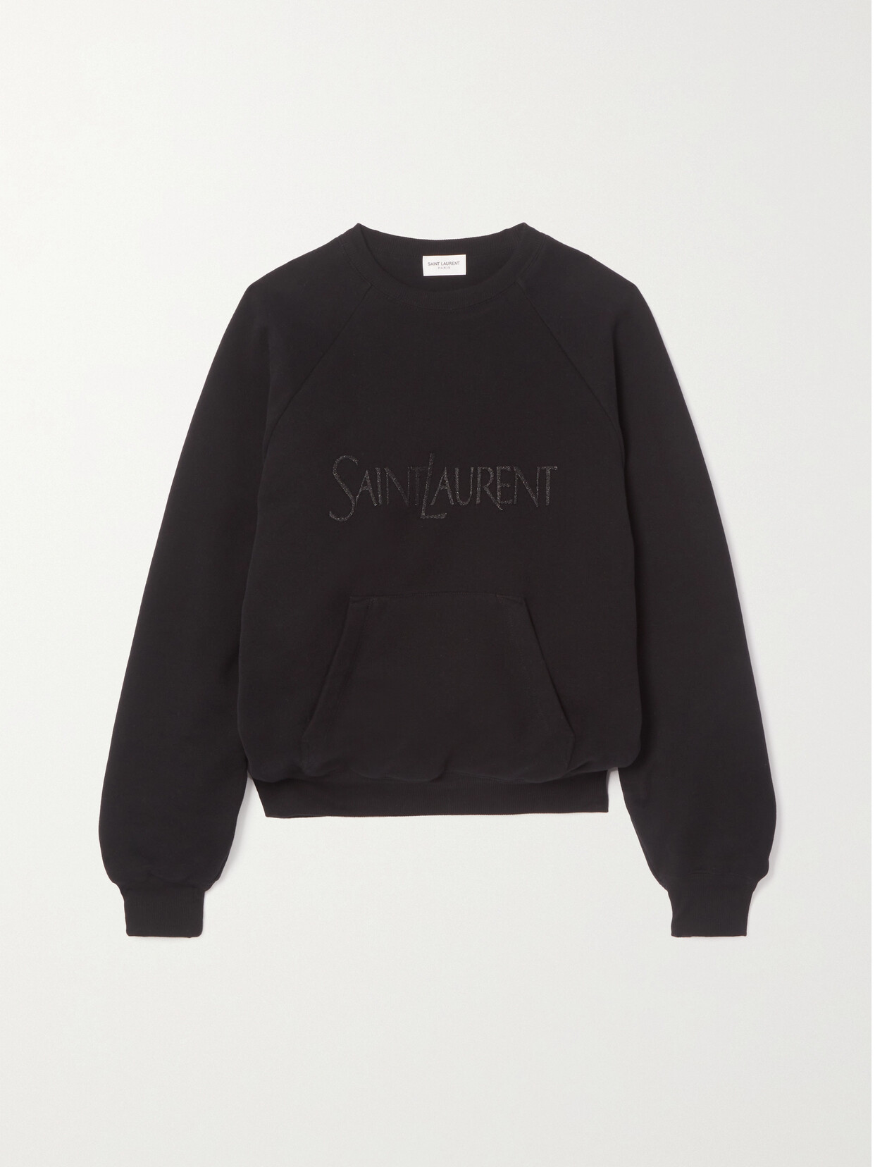 Shop Saint Laurent Embroidered Cotton-jersey Sweatshirt In Black