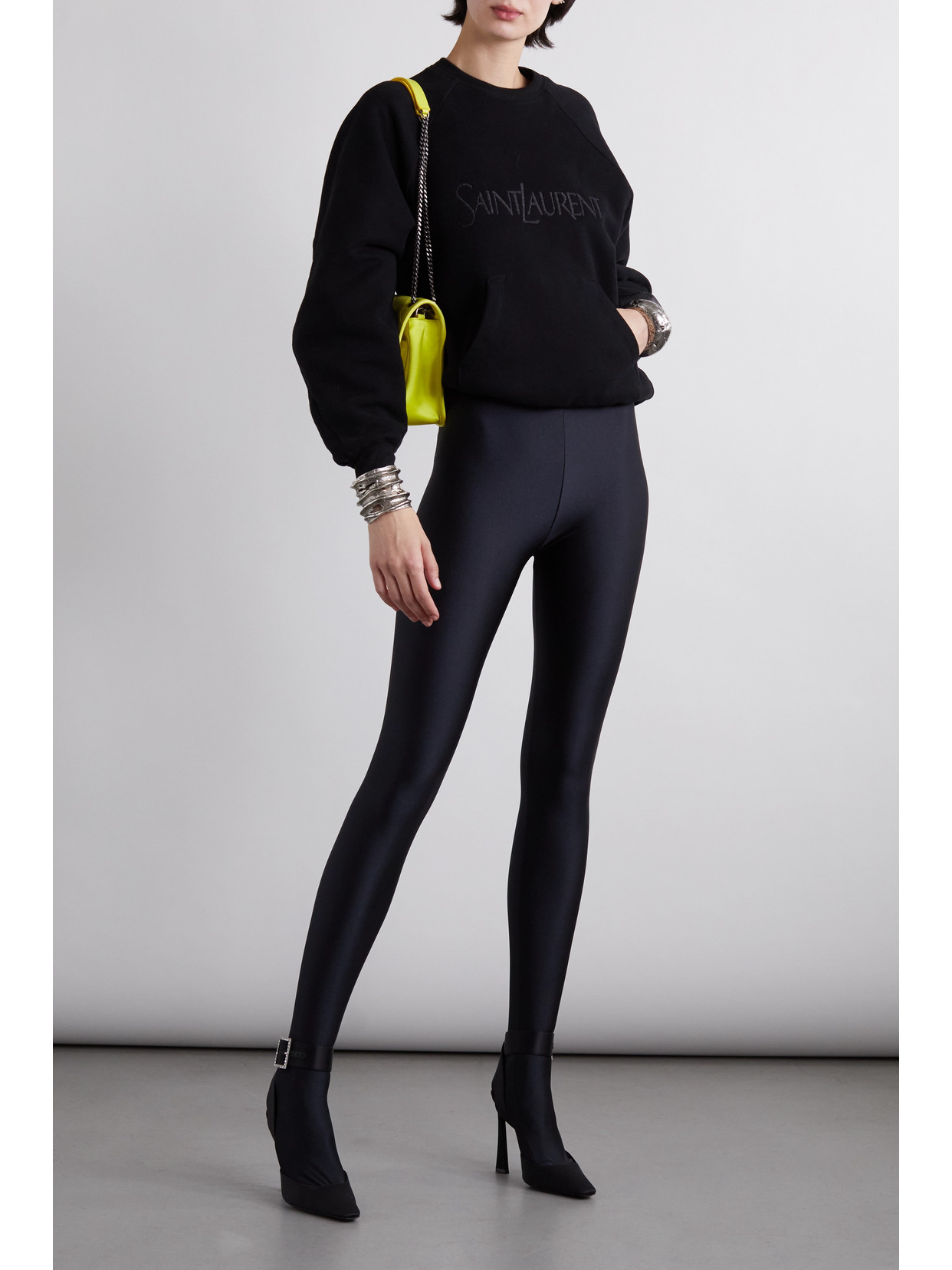 Saint Laurent Embroidered Logo Crew-neck Sweatshirt In Black