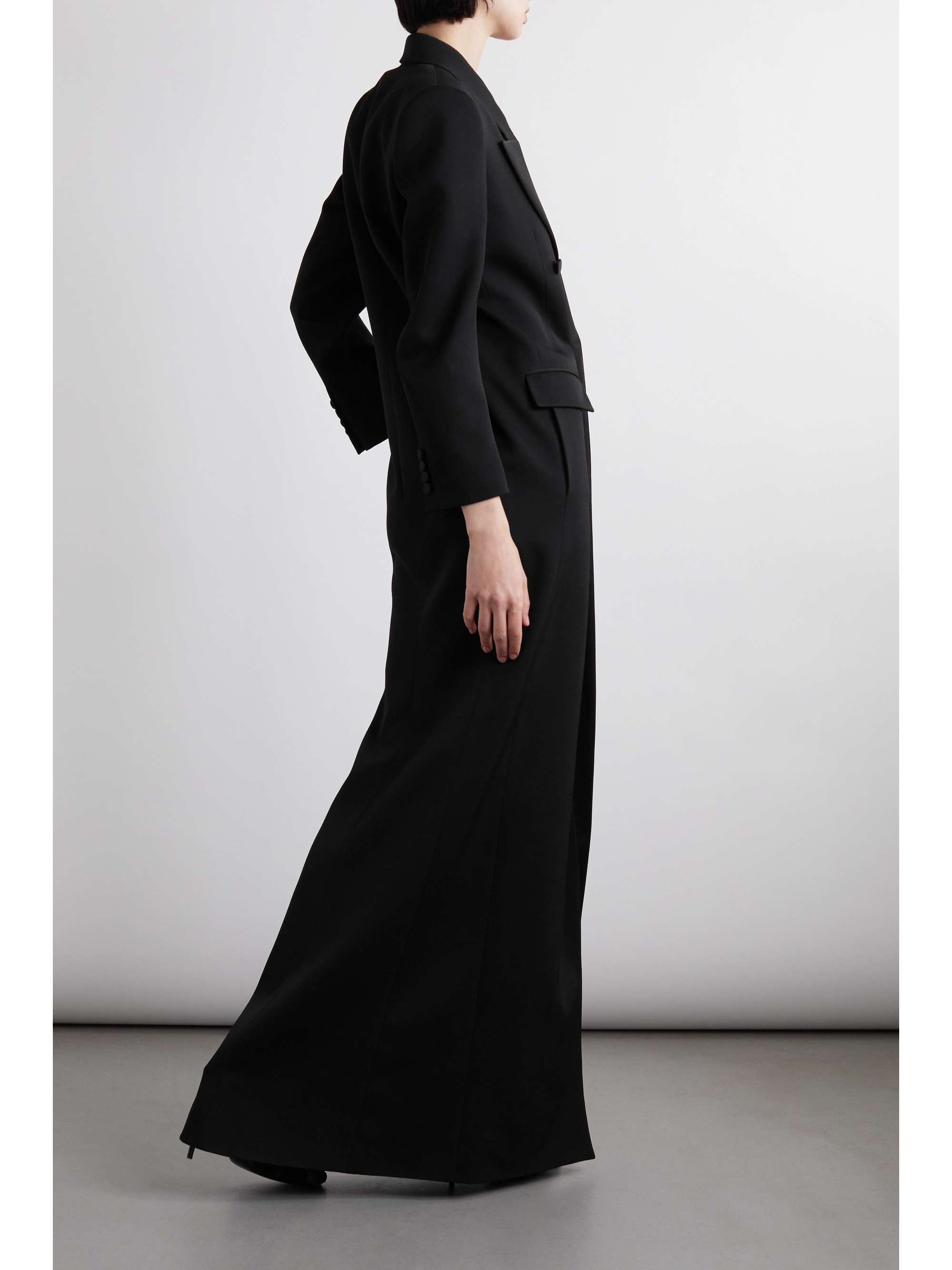 SAINT LAURENT Double-breasted satin-trimmed wool-crepe coat