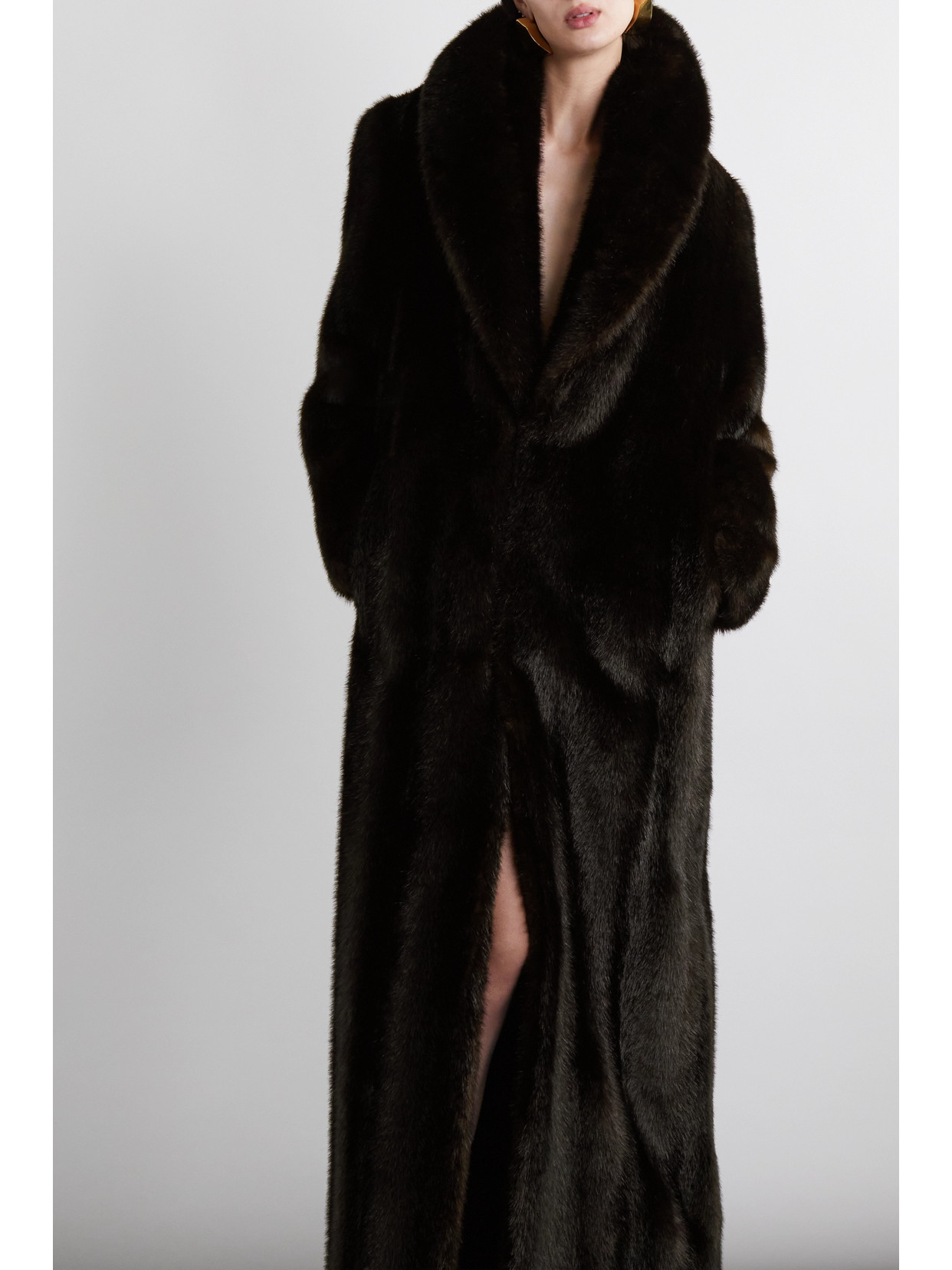 Shop Saint Laurent Faux Fur Coat In Brown