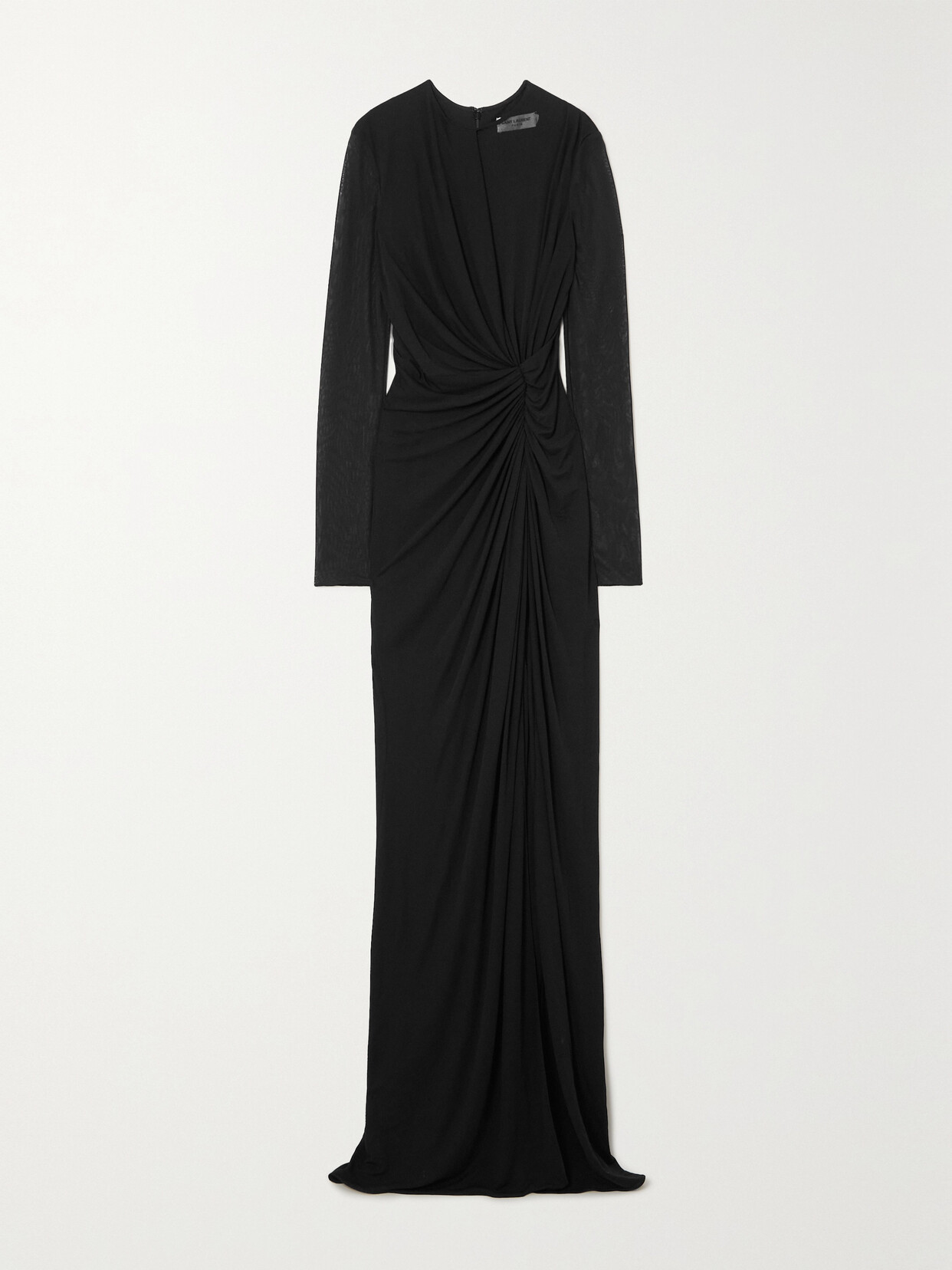 Saint Laurent Ruched Wool Maxi Dress In Black