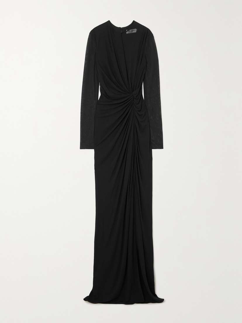 SAINT LAURENT Ruched Wool Maxi Dress