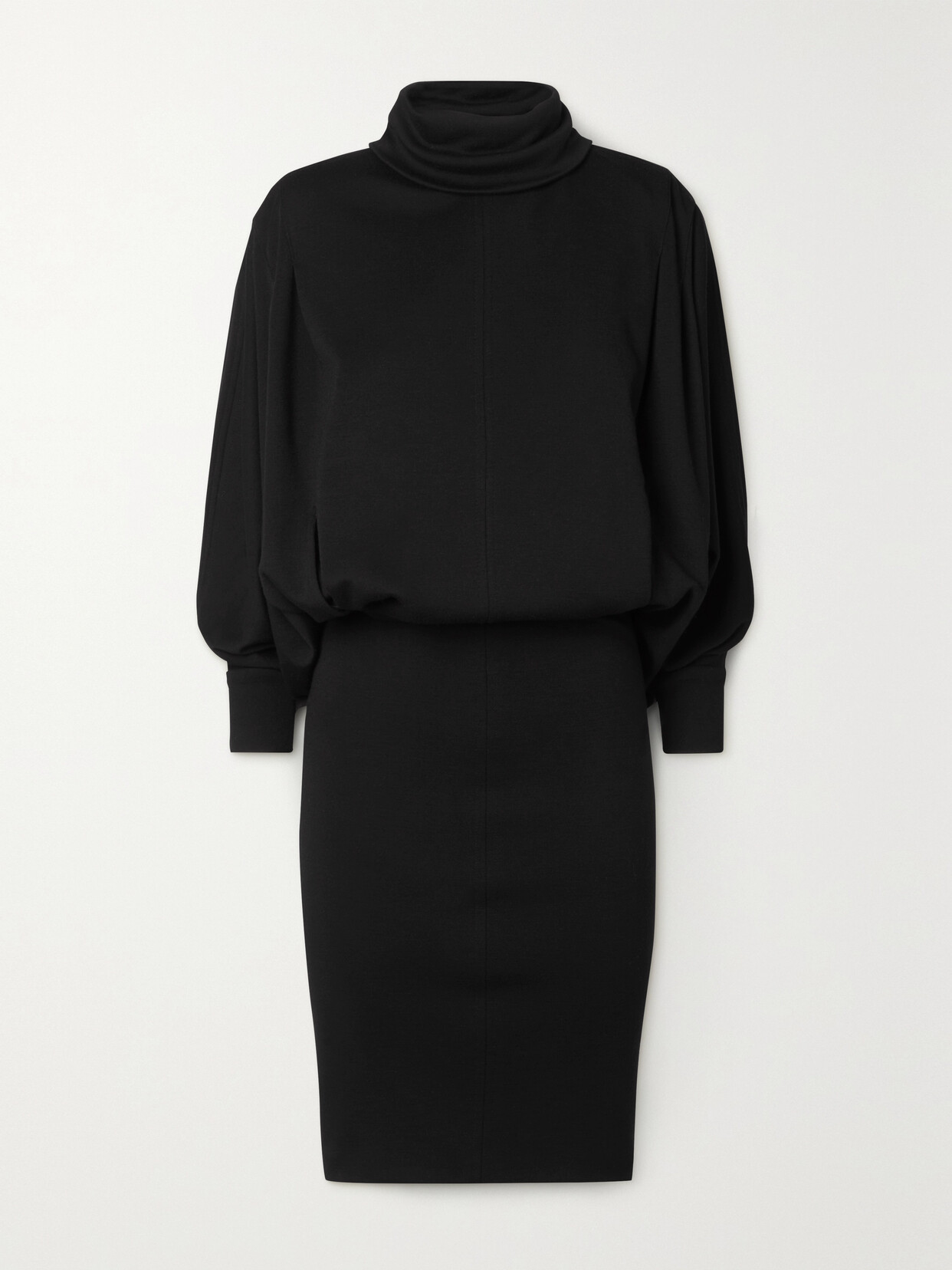 SAINT LAURENT - Draped Wool Turtleneck Mini Dress - Black