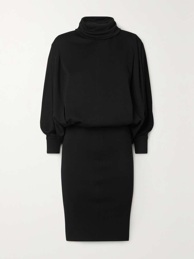 SAINT LAURENT Draped Wool Turtleneck Mini Dress