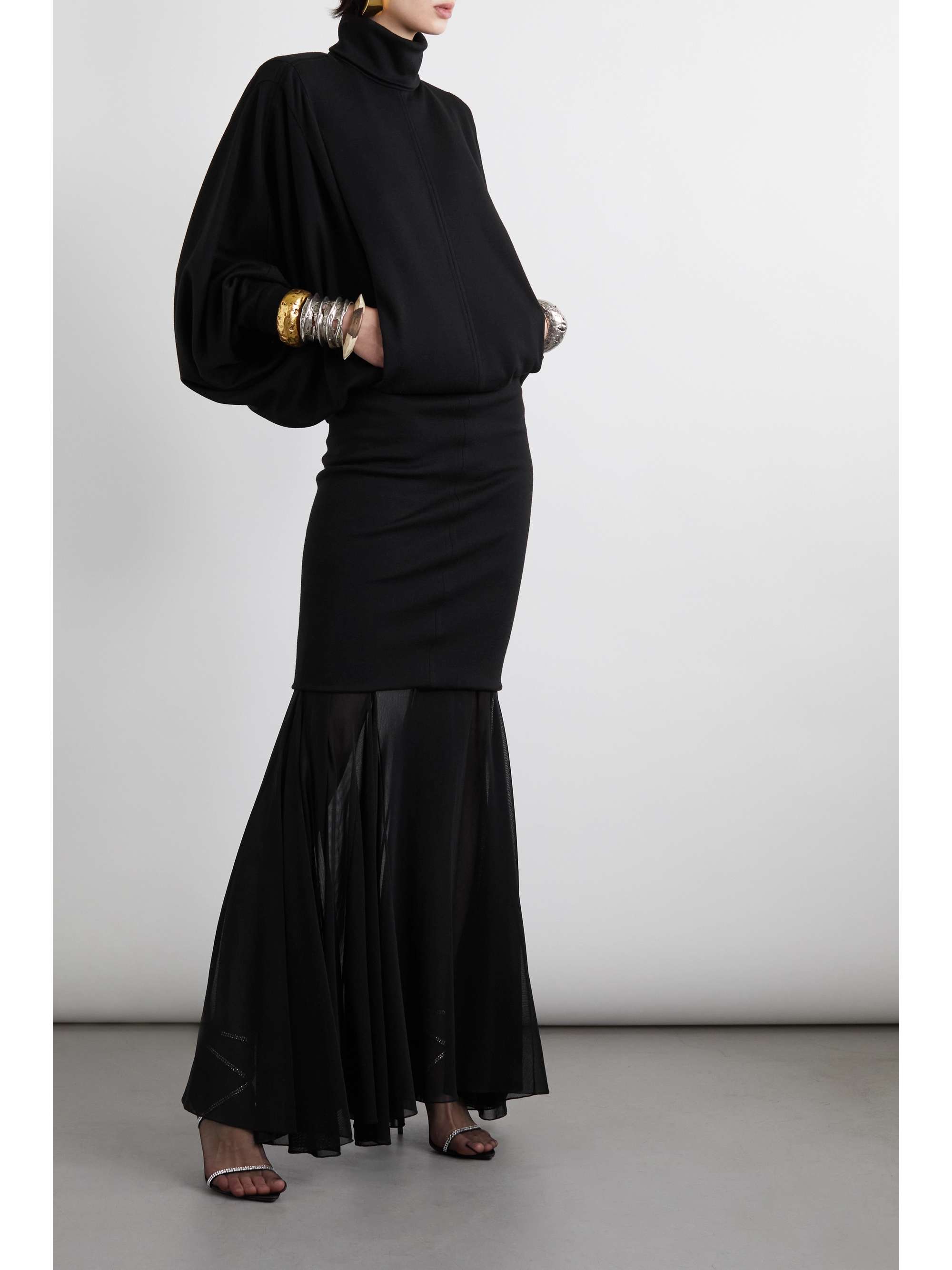 SAINT LAURENT Draped wool turtleneck mini dress NETAPORTER