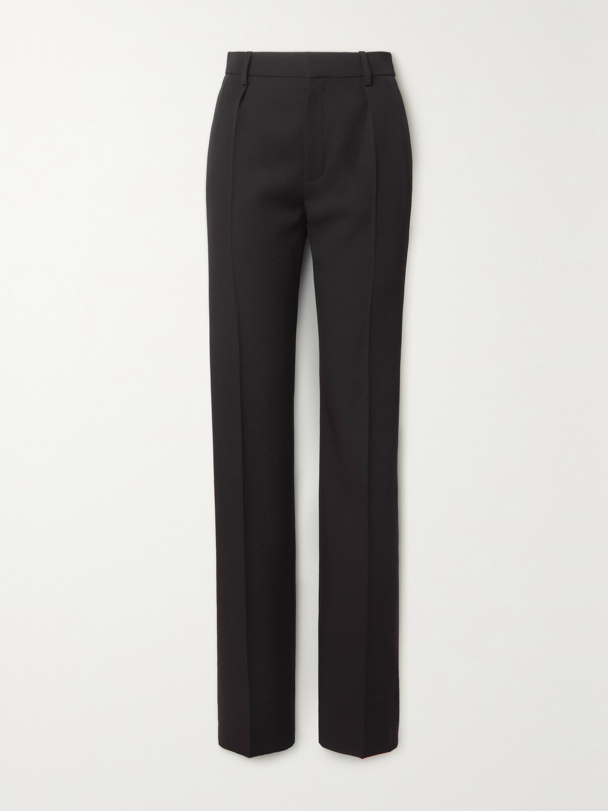 SAINT LAURENT Crepe-trimmed Grain De Poudre Wool Straight-leg Pants - Black