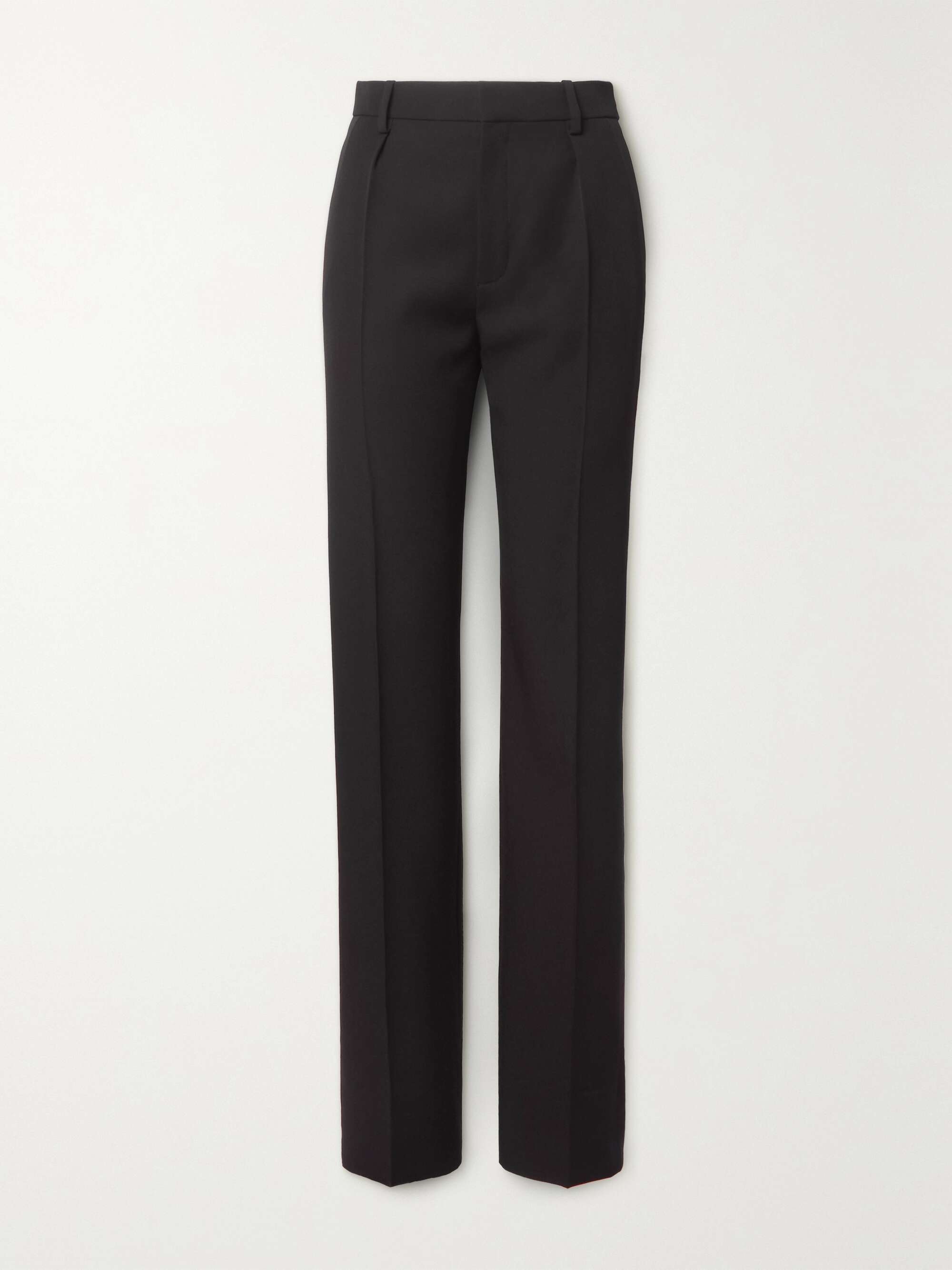 SAINT LAURENT Crepe-trimmed grain de poudre wool straight-leg pants